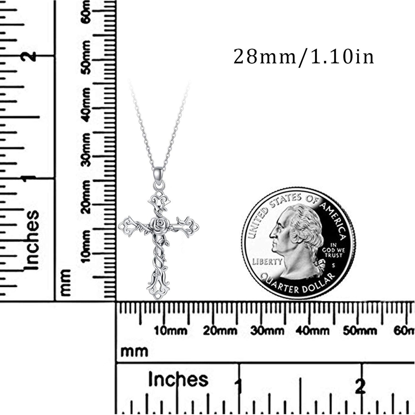 Cross necklace 925 Sterling Silver Rose Crose Pendant Necklace Cross Necklace for Women (A-Rose Cross Necklace) (Rose Cross Neckalce 1)