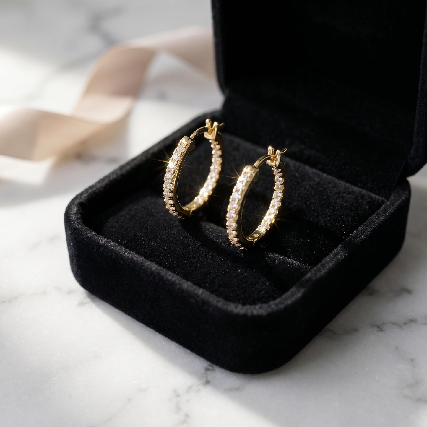WORFRIL 14K Gold Hoop Earrings for Women Cubic Zirconia Pave Round Hoops Sparkling Lightweight Huggie Style Elegant Jewelry 35mm