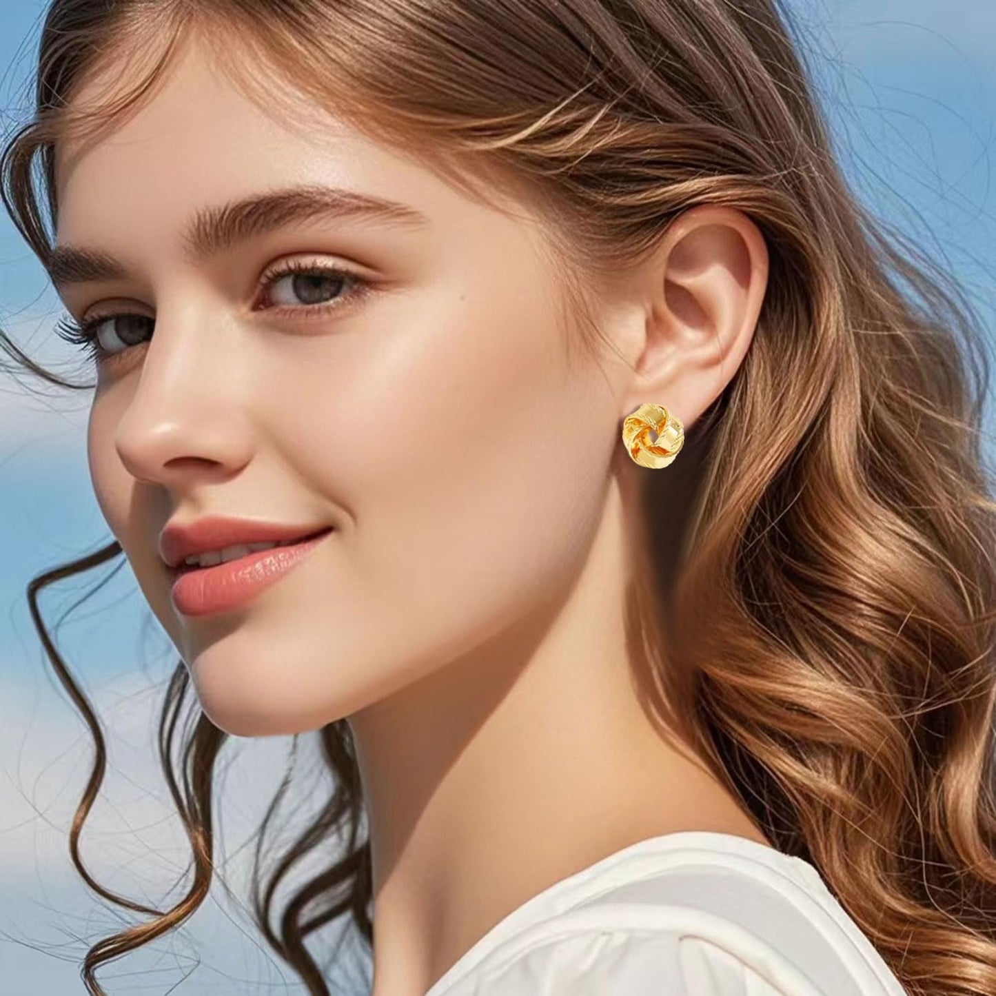 14K Gold Plated Earrings Stud for Womens Small Knot Earrings Golden Twisted Love Knot Jewelry