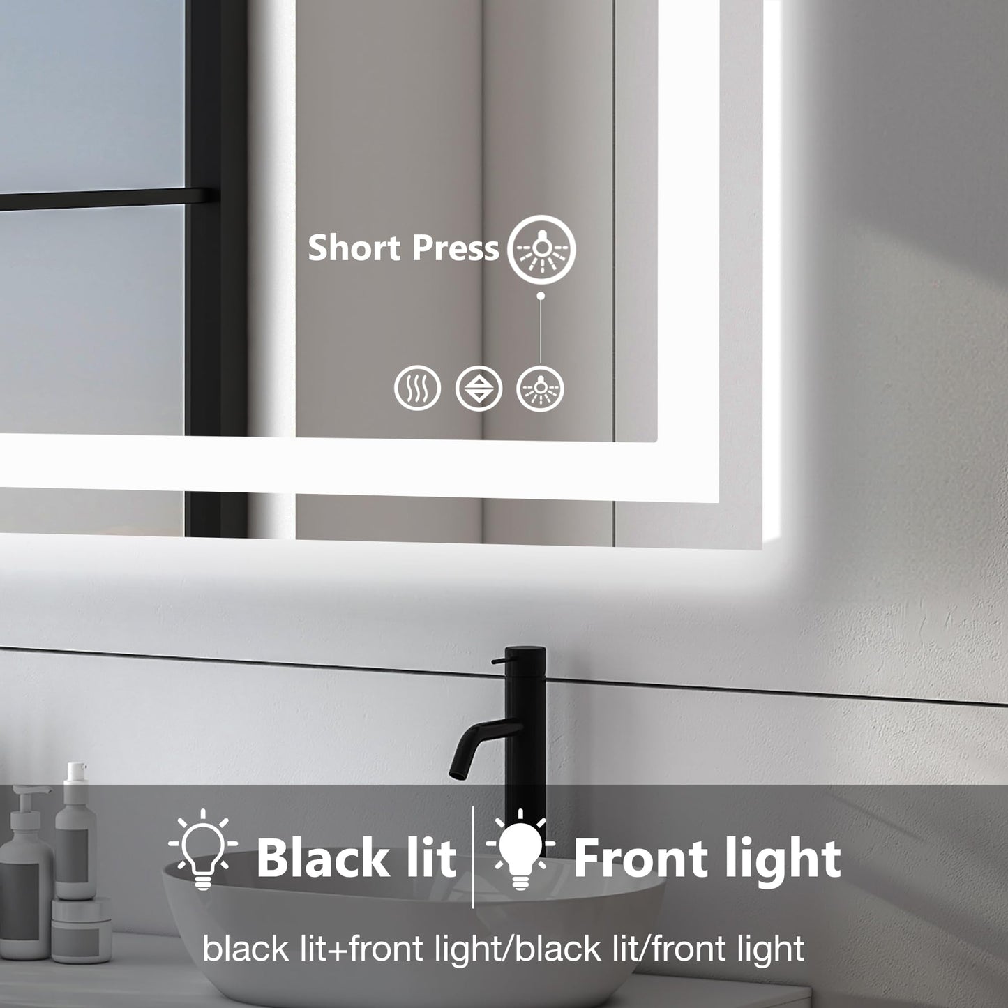 NEWBULIG Smart Anti-Fog LED Bathroom Mirror with Front Light & Backlit, 3 Color Modes, Dimmable, Memory Function, Wall-Mounted Modern Rectangular Vanity Mirror, White, 32"x40"