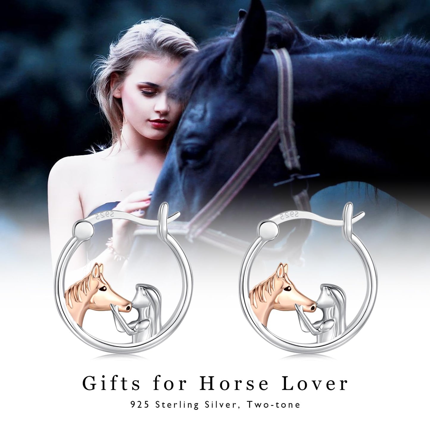 JUSTKIDSTOY Horse Earrings for Girls Women 925 Sterling Silver Horse Hoop Earrings for Sensitive Ears Jewelry Horse Graduation Gifts for Women Daughter Horse Lovers