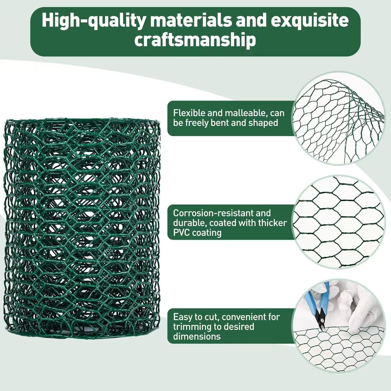 ROERLIEN 5 in×236 in Floral Wire Netting,Green Coated Floral Chicken Wire for Floral Arrangements,Garden Fencing,Protect Plant & Decorate Flower Arch and DIY Craft. (5 in×236 in)