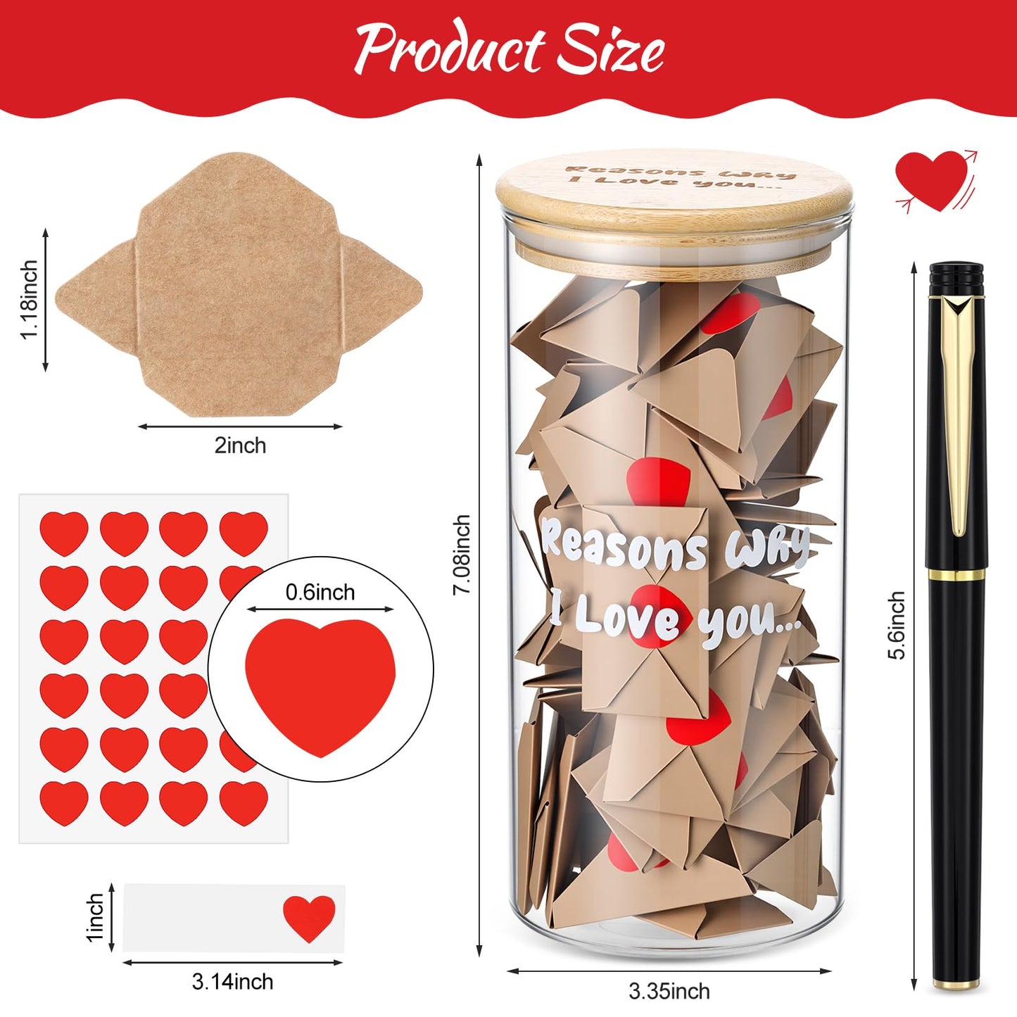 Mimorou I Love You Because Jar Love Message Jar with 120 Envelopes, 120 Note Cards, 120 Heart Stickers, and 1 Pen, Bridal Couple Gifts for Mother Girlfriend Boyfriend Birthday Wife Husband