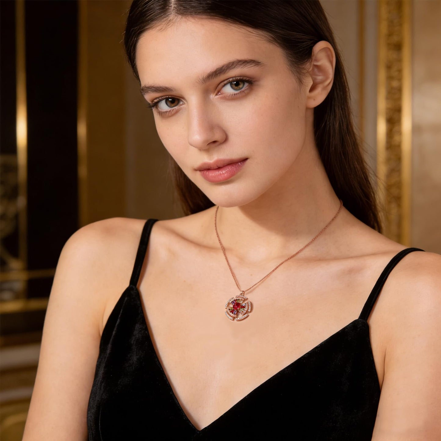 Kim Carrey Italian Elegant Rose Gold Necklace for Ladies | 18K Rose Gold Plated Necklace Pendant for Women | Gemstone necklace, Gift for Daughter, Wife, Mom, Her Jewelry (Vibrant Rainbow)