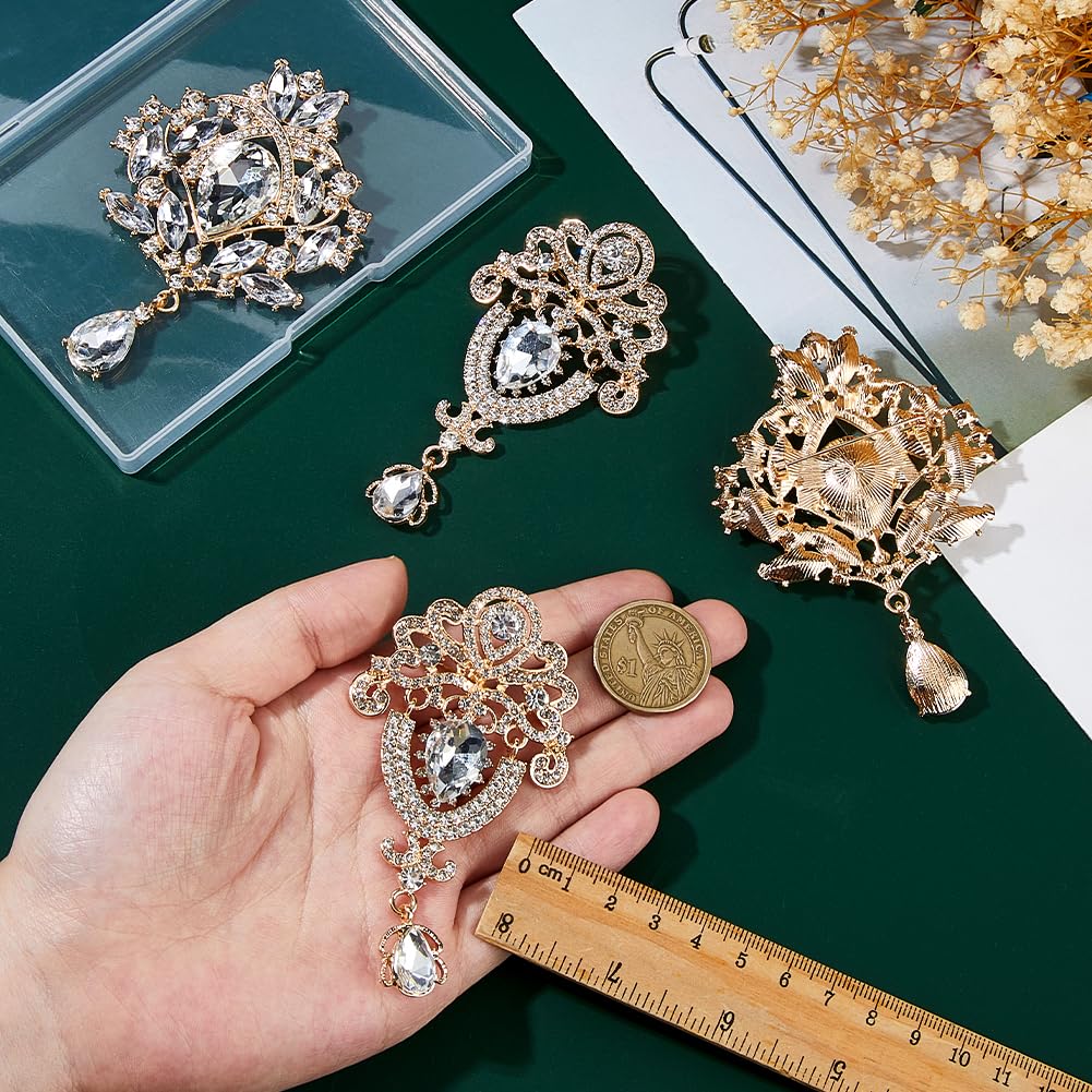 SUPERFINDINGS 4Pcs 2 Styles Alloy Rhinestone Brooches Rhinestone Teardrop Flower Brooch Pin Vintage Rhinestones Brooch Pin for Women DIY Bridal Wedding Bouquet Kit