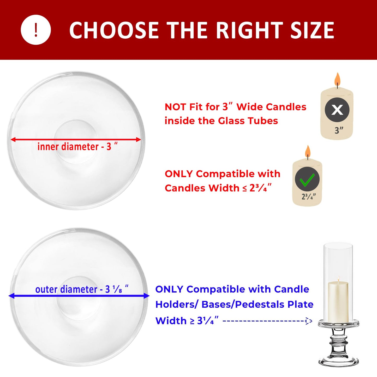 CYS EXCEL 6 PCS (H:10" D:3"") Open Ended Glass Hurricane Candleholder Tube Shade Bottomless Candle Chimney Cover"