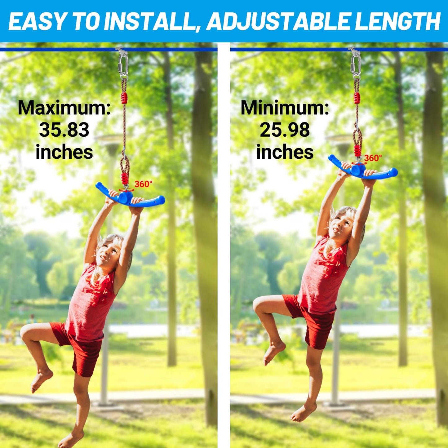 Ninja Warrior Obstacle Course for Kids, 2 x 52ft Slackline with Rotating Swing, Climbing Ladder, Gymnastic Rings, Training Equipment Set for Backyard (2x52ft)