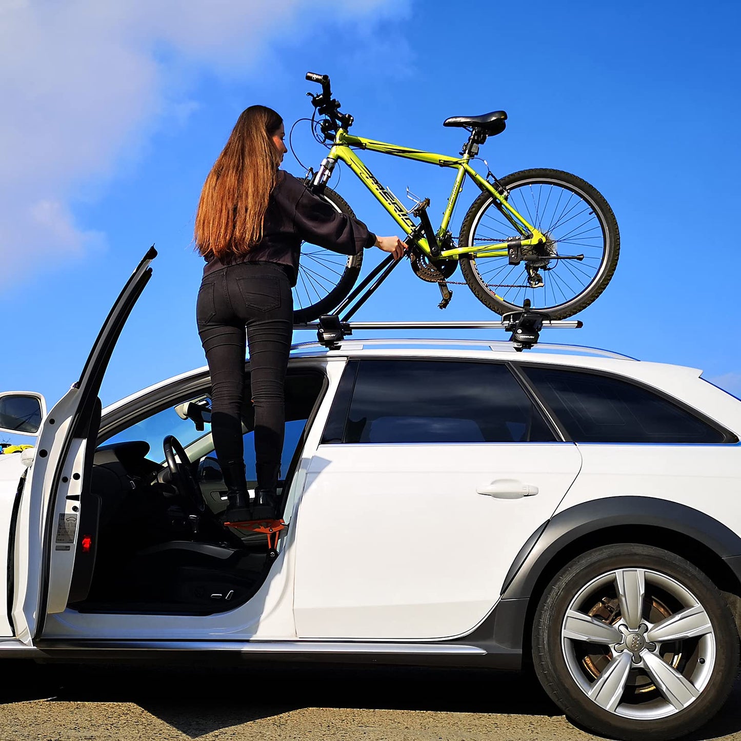 TOOENJOY Universal Fit Car Door Step, Foldable Roof Rack Door Step Up on Door Latch, Both Feet Stand Pedal Ladder, Easy Access to Rooftop for Most Car, SUV, Truck(Orange)