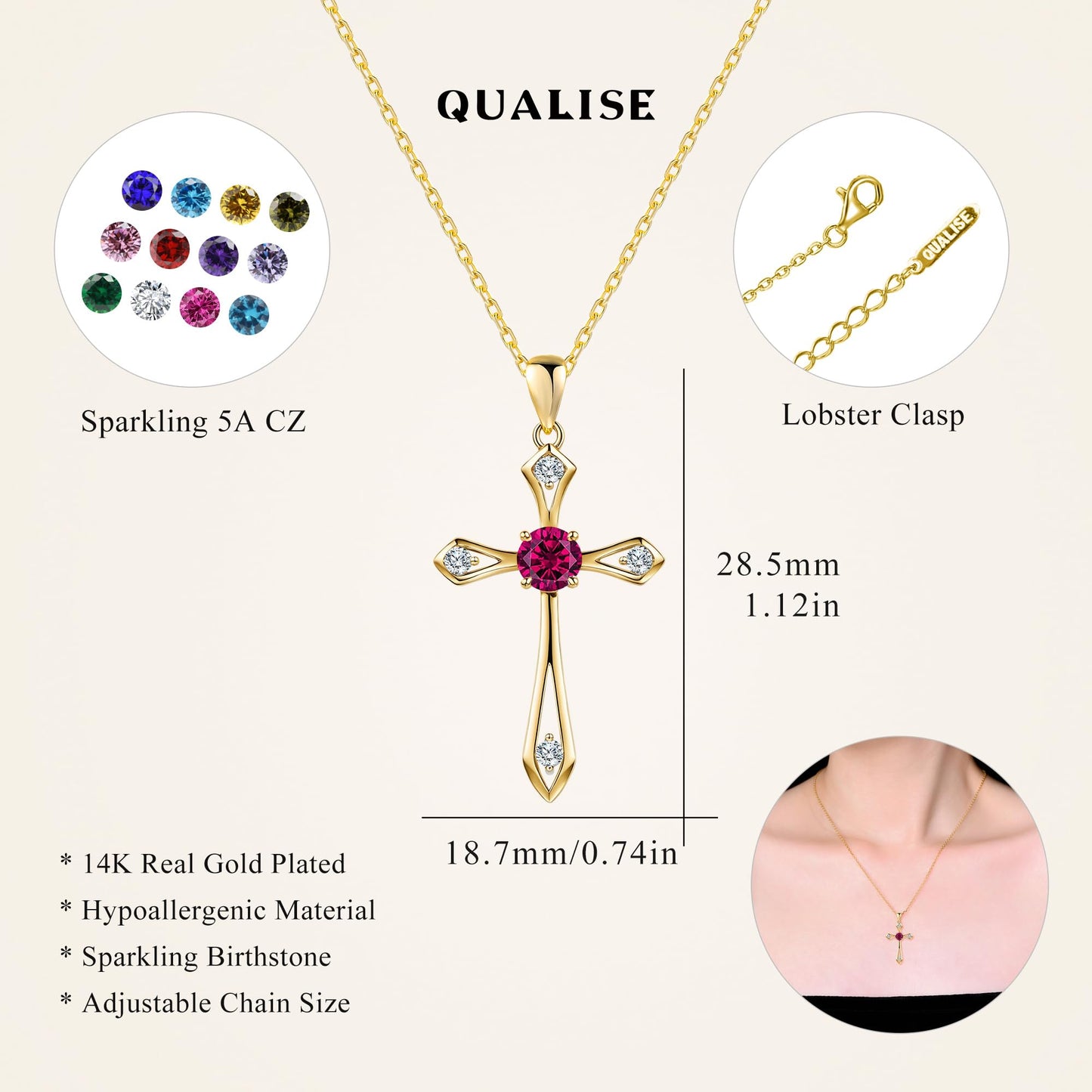 14K Gold Plated Solid Cross Necklace for Women,925 Sterling Silver Ladies Faith Cross Birthstone Pendant Christian Religious Confirmation Baptism Everyday Fine Jewelry Anniversary Birthday Gifts for Her