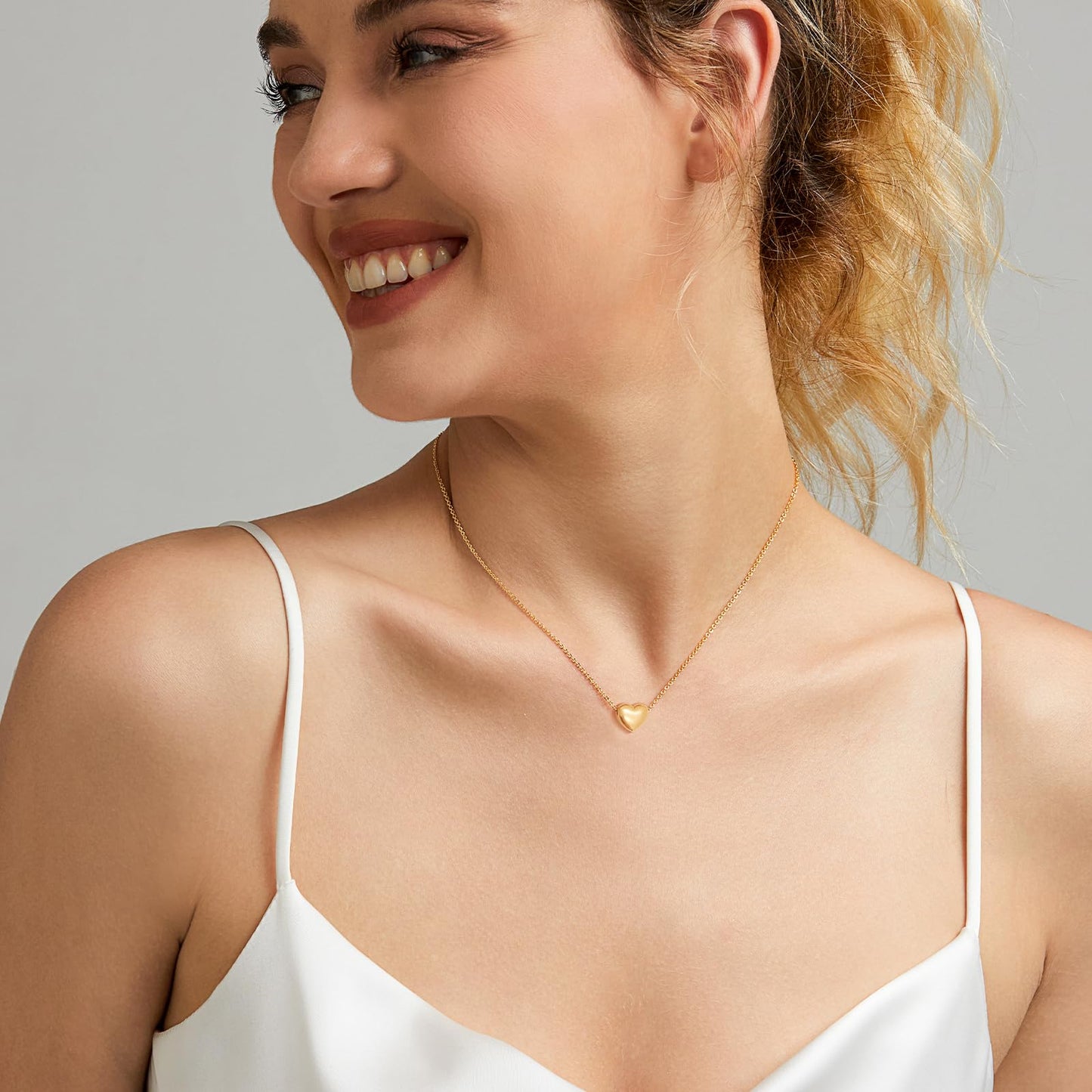 Zeffy Gold Heart Necklace Small Puffy Necklaces Trendy Dainty Tiny Heart Choker Necklaces Dainty Simple Gold Jewelry Christmas Gifts