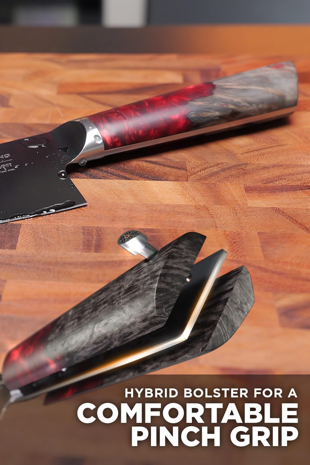 Dalstrong Chef Knife - 8 inch - Spartan Ghost Series - American Forged S35VN Powdered Steel Kitchen Knife - Maple & Red Resin Handle - Razor Sharp Cooking Knife -Sheath Included