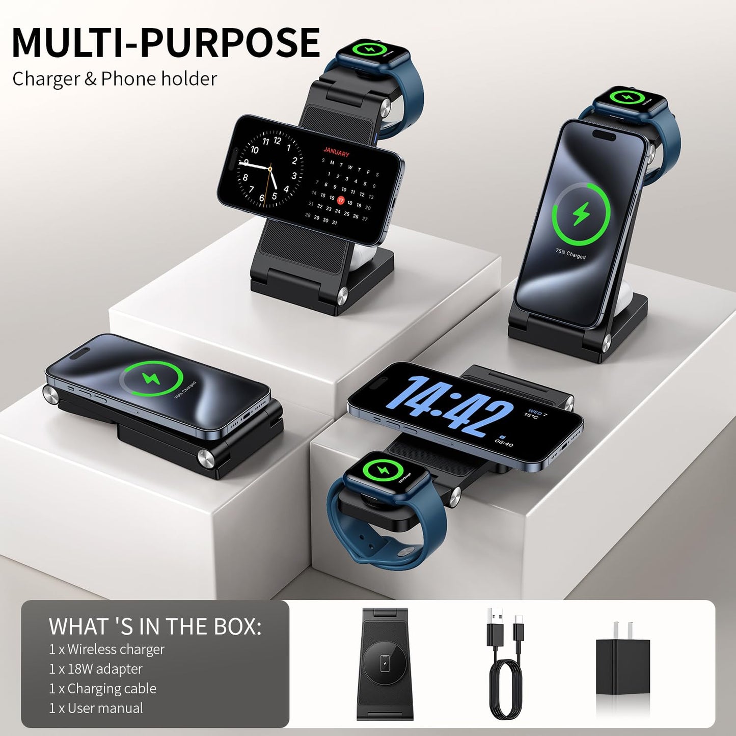 RYND 2026 Traveling Wireless Mag-Safe Fast Charging Station,Magnetic 3 in 1 Charger with Light for iPhone 16 15 14 13 12 Pro Max Plus,Apple Watch Series & Air pods 4 3 2 Pro-Gifts for Wife & Husband