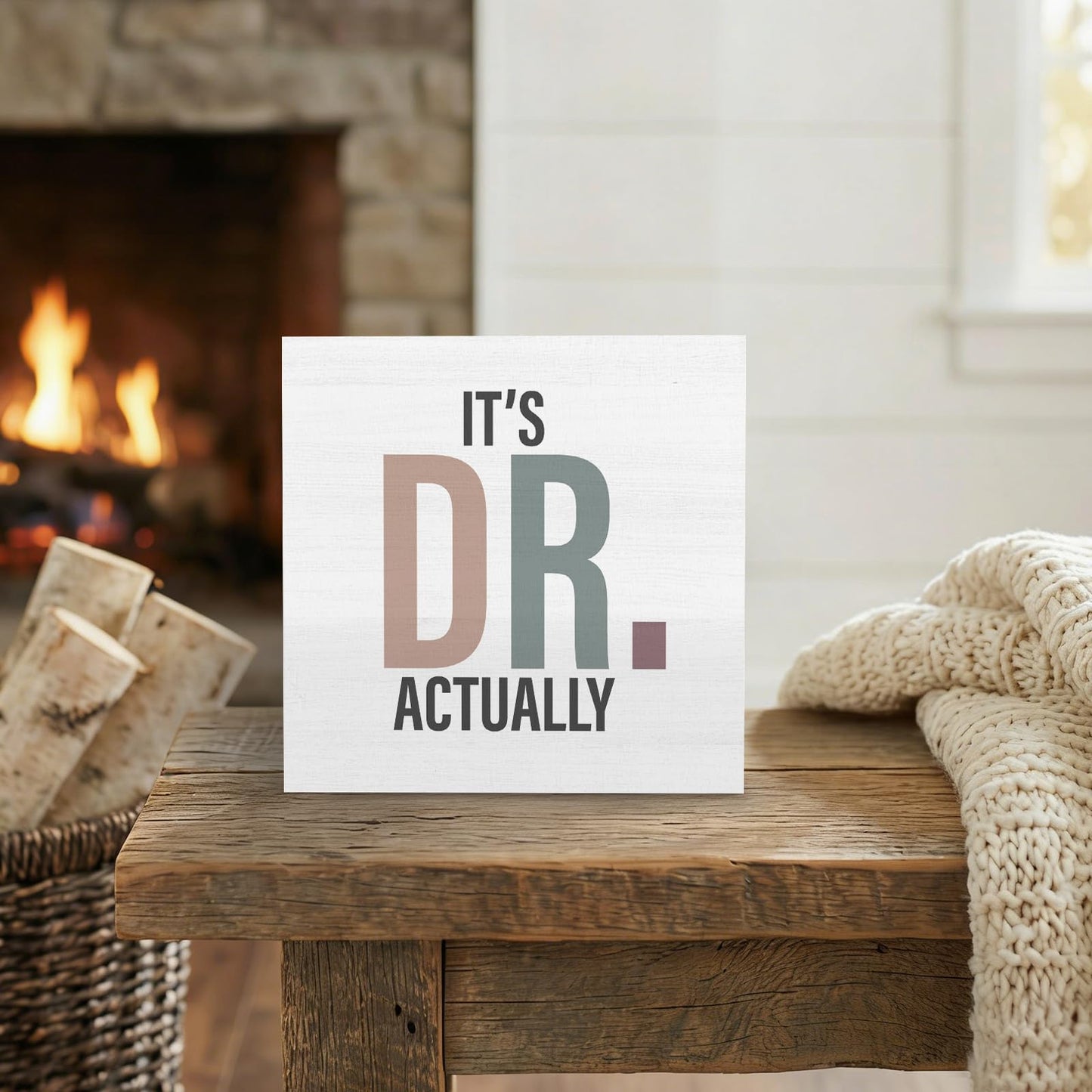 GWOKPAAI DR Gifts Wooden Box Signs Desk Decor, Doctor Gifts for Women Men, It's Dr. Actually Wooden Signs Desk Decorations for Medical Office Workplace Home Bedroom Tabletop Shelf Wall, 5x5in