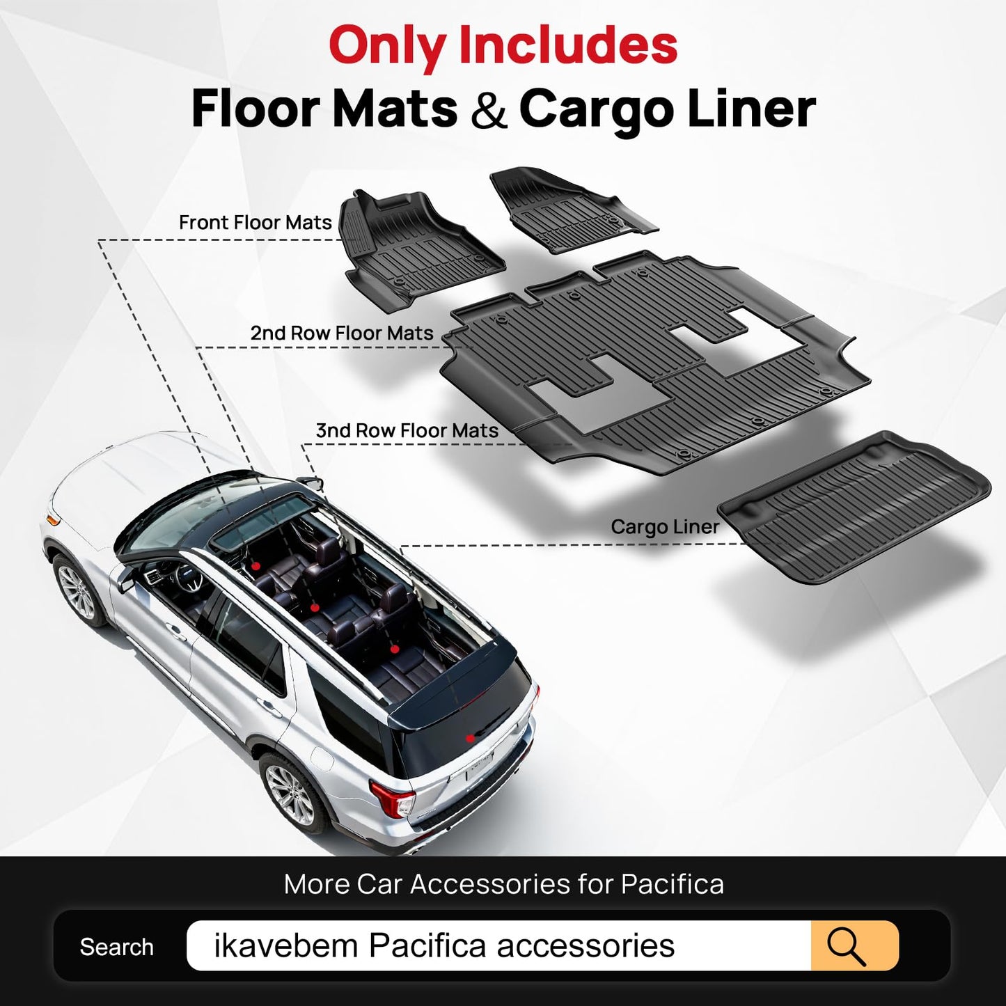 Floor Mats & Cargo Liner for 2017-2026 Chrysler Pacifica 7 Passenger Model (Non Hybrid&Non Pinnacle) & 2020-2026 Voyager: Custom All-Weather Protection Full Set TPE Floor Liners