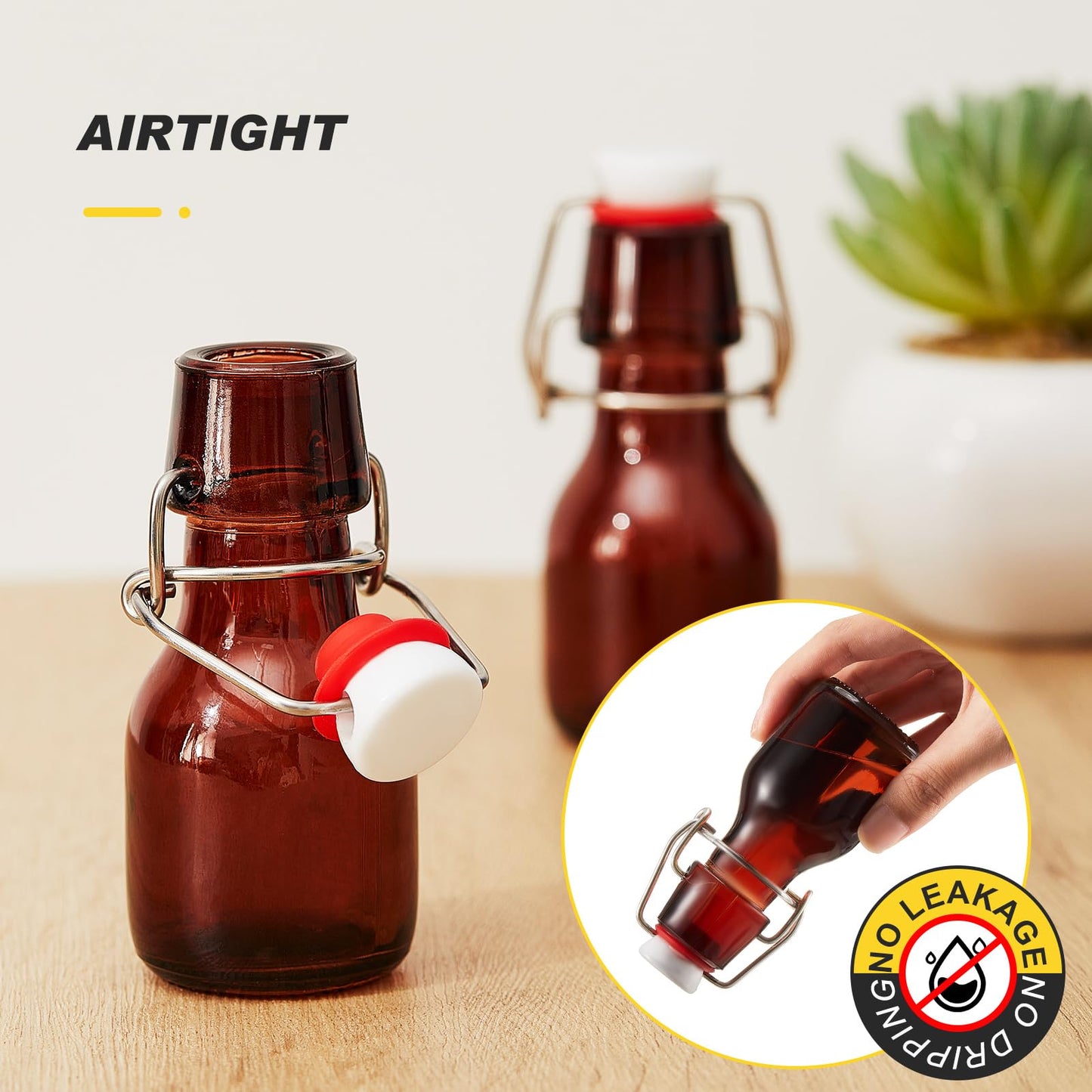 Tessco 24 Pcs Mini Swing Top Glass Bottles with Stoppers Small Flip Top Bottles with Airtight Lids for Crafts Decoration Wedding Themed Party Favors(2 oz,Amber)