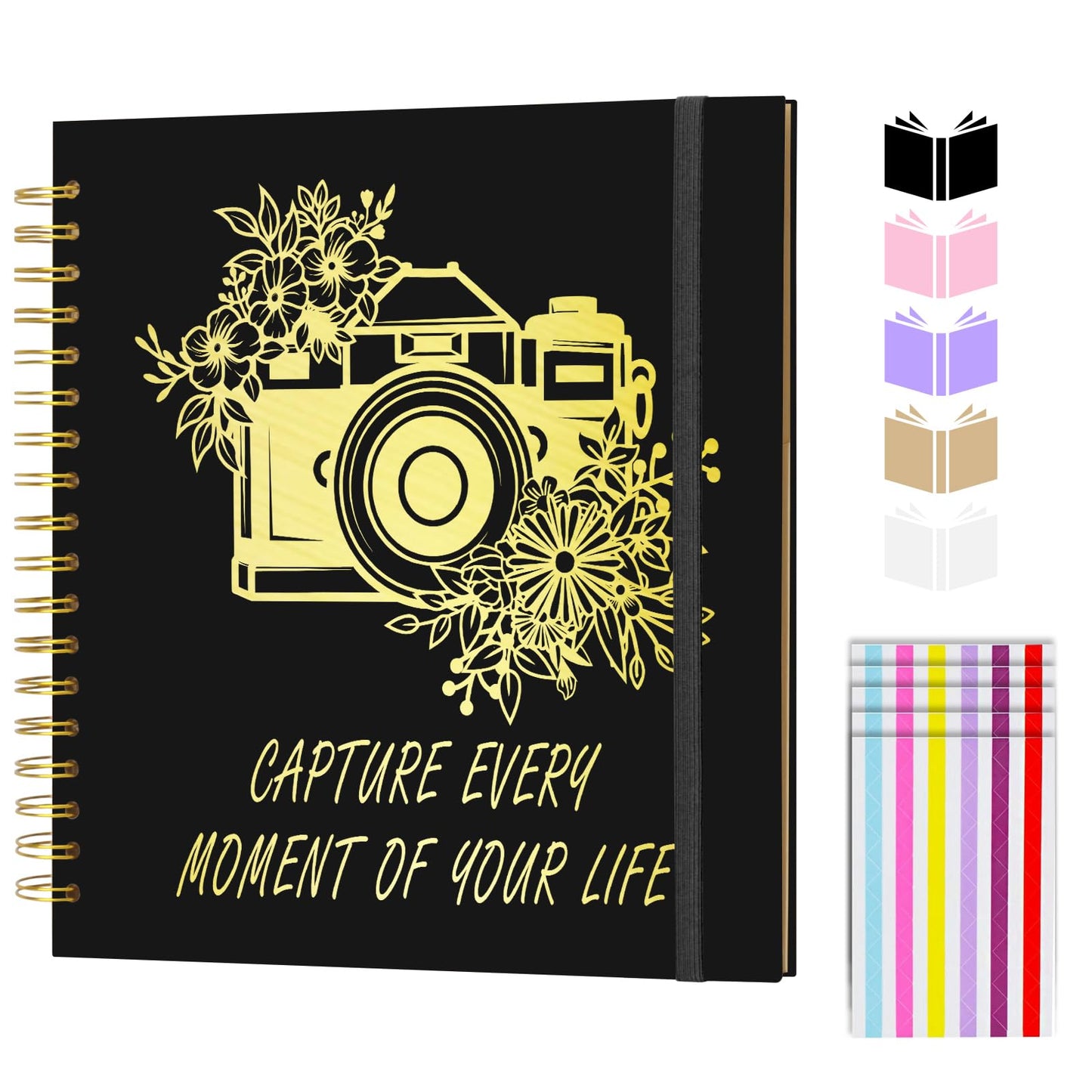 Scrapbook Album 10x10 inch, Travelling Journal Scrap Book Family Scrapbook Scrapbooking Supplies Kits Gift for Couples Anniversary Wedding (black, 10 x 10 inch)