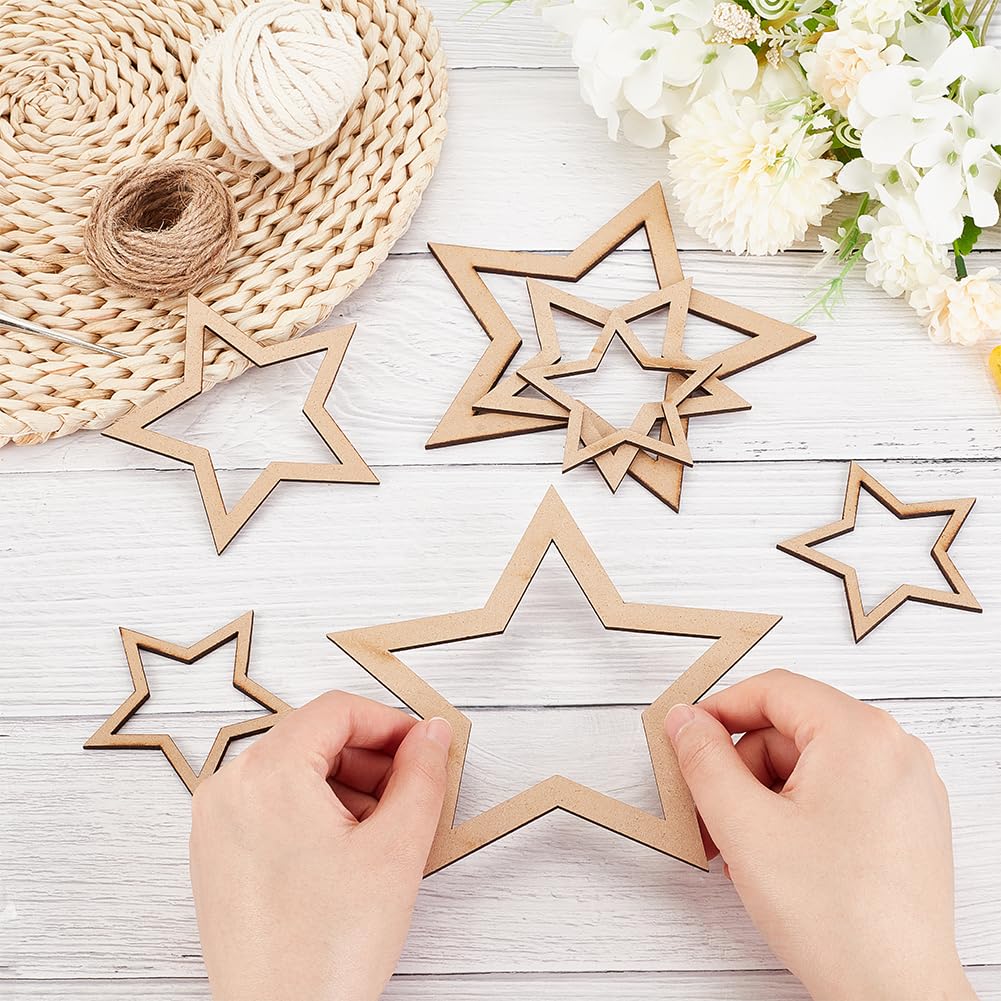 OLYCRAFT 18pcs 3 Size Star Shaped Dream Catcher Frame Wooden Rings Wood Star Hoops Wooden Hoop Rings Circle Nature Wood Hoop Craft Rings for Floral Wreath Wall Hangings DIY Craft Supplies Home Decor