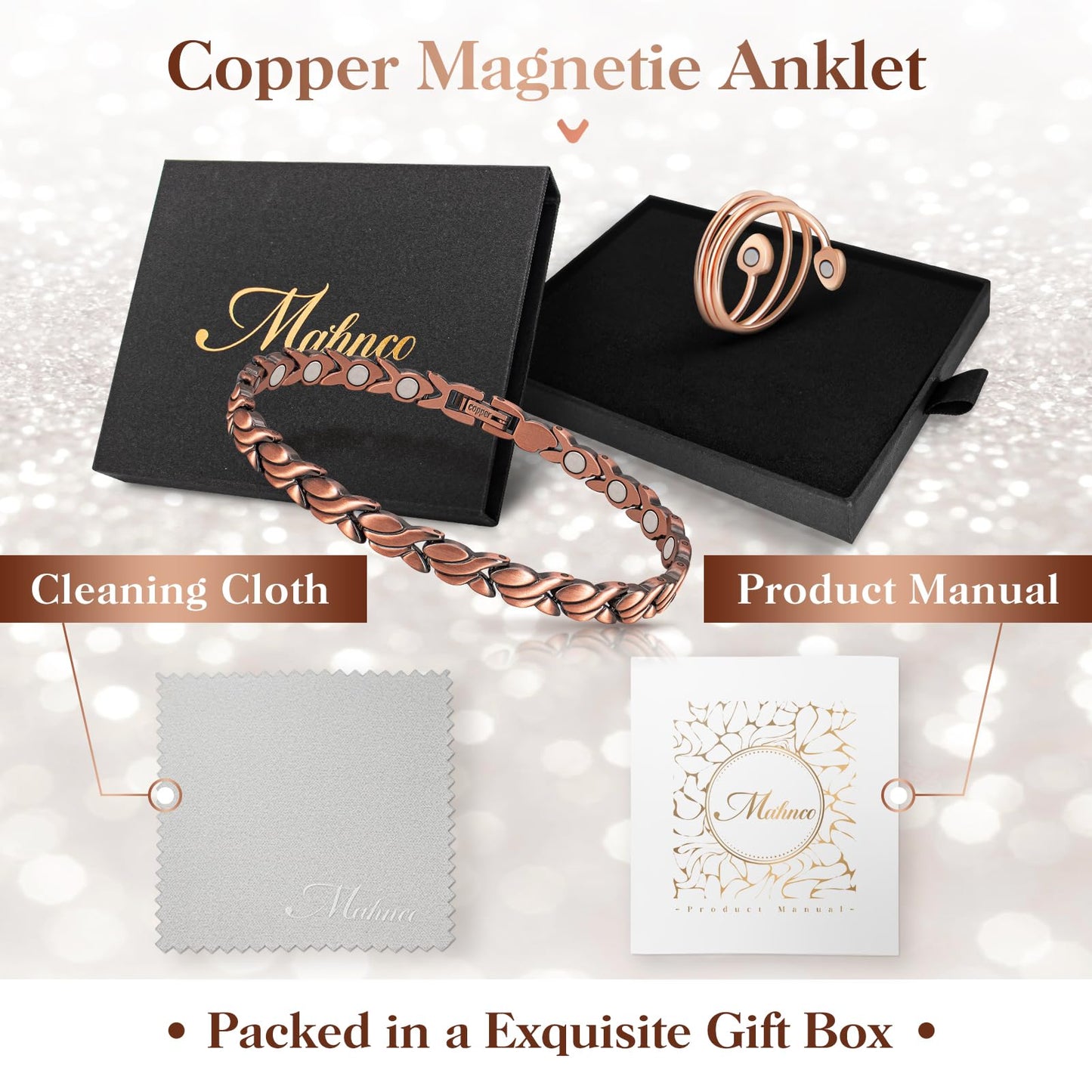 Copper Anklet for Women Magnetic Copper Ankle & Lymphatic Drainage Ring with 3500 Gauss Magnets 100% Solid Pure Copper Jewelry Gift with Adjustment Tool (Fishtail）