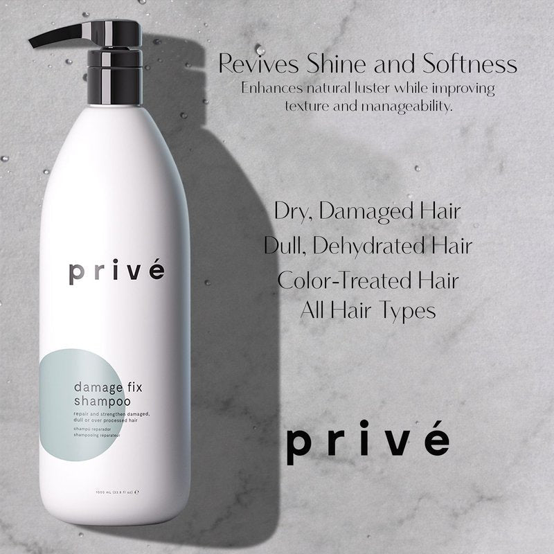 Privé Damage Fix Hair Shampoo for Women & Men - Sulfate-Free Repair Shampoo for Damaged Hair - Strengthening & Moisturizing Formula for Dry, Dull & Over-Processed Strands (12 oz)