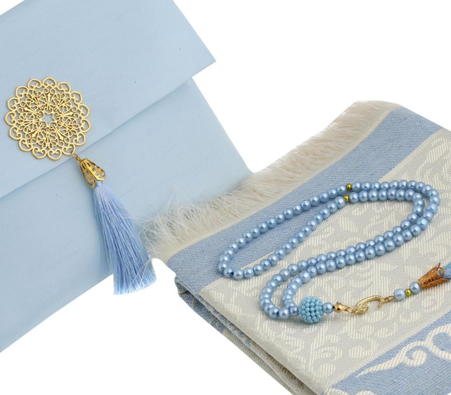 Prien Muslim Prayer Rug with Tasbih and Portable Bag, Muslim Gift for Women Men, Mubarak Islamic Box, Soft Mat Islam Gifts Set, Turkish Sajadah for Ramadan, Eid, Hajj, Travel, Pray (Blue)