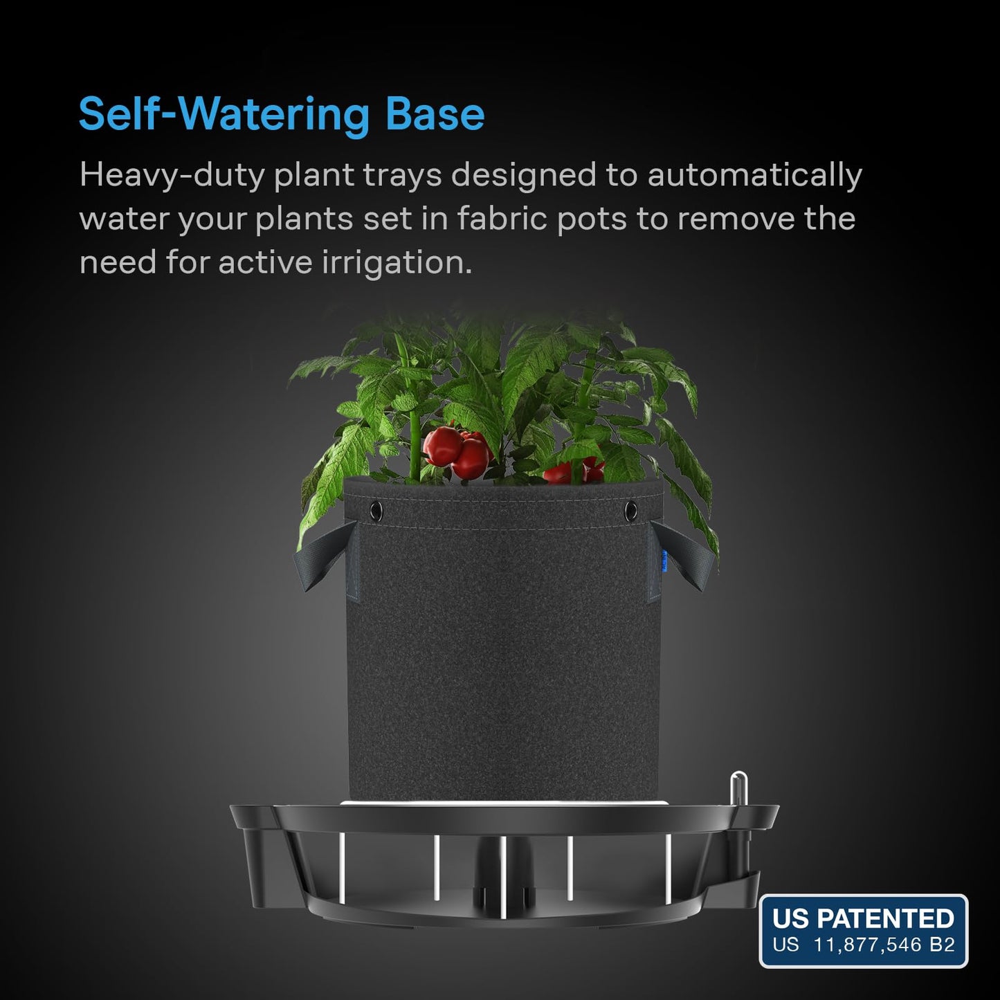 AC Infinity Self-Watering Fabric Pot Base, 4-Pack Auto-Irrigation Water Delivery System with Reservoir Meter, Elevated Plant Saucers for Use in Indoor Grow Tents, Greenhouses, and Outdoor Gardens