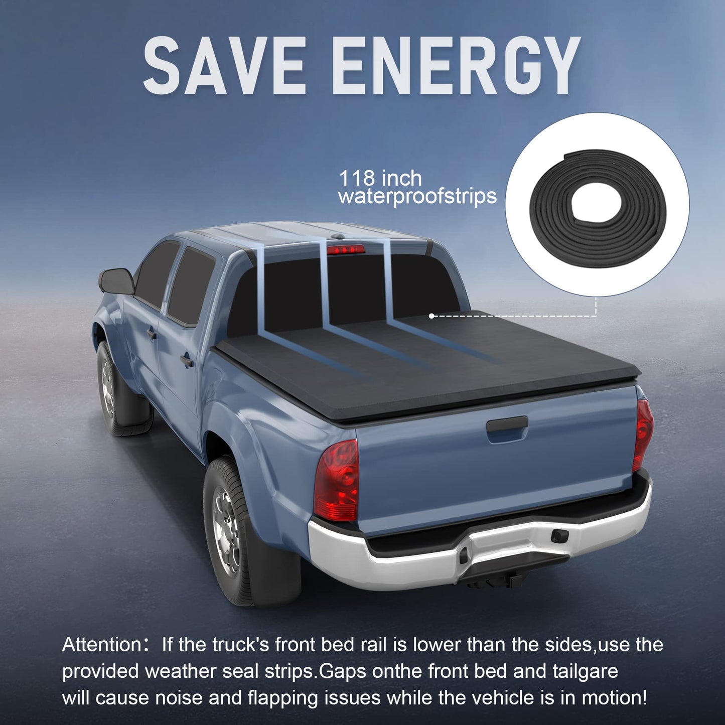 CARMOCAR Soft Tri-Fold Truck Bed Tonneau Cover for 2016-2025 Replacement for Toyota Tacoma Bed Cover 5ft,Truck Accessories with Led Light