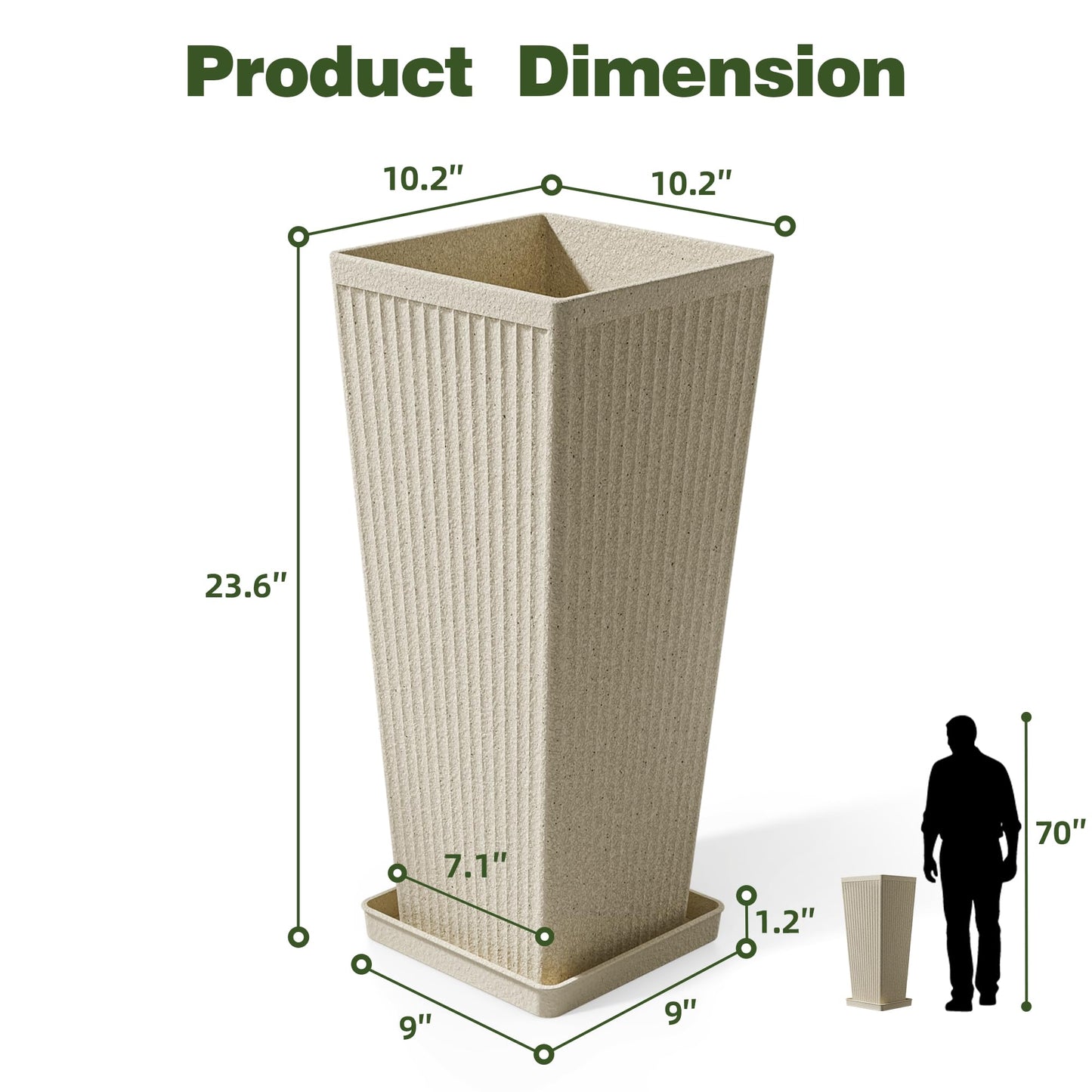 Trygoal Tall White Planters for Outdoor Plants - 23.6" Classic Tapered Large Outdoor Planters Set of 2 with Drainage Holes/Partition/Tray, Heavy-Duty Front Porch Planter for Porch Patio, Garden Vase