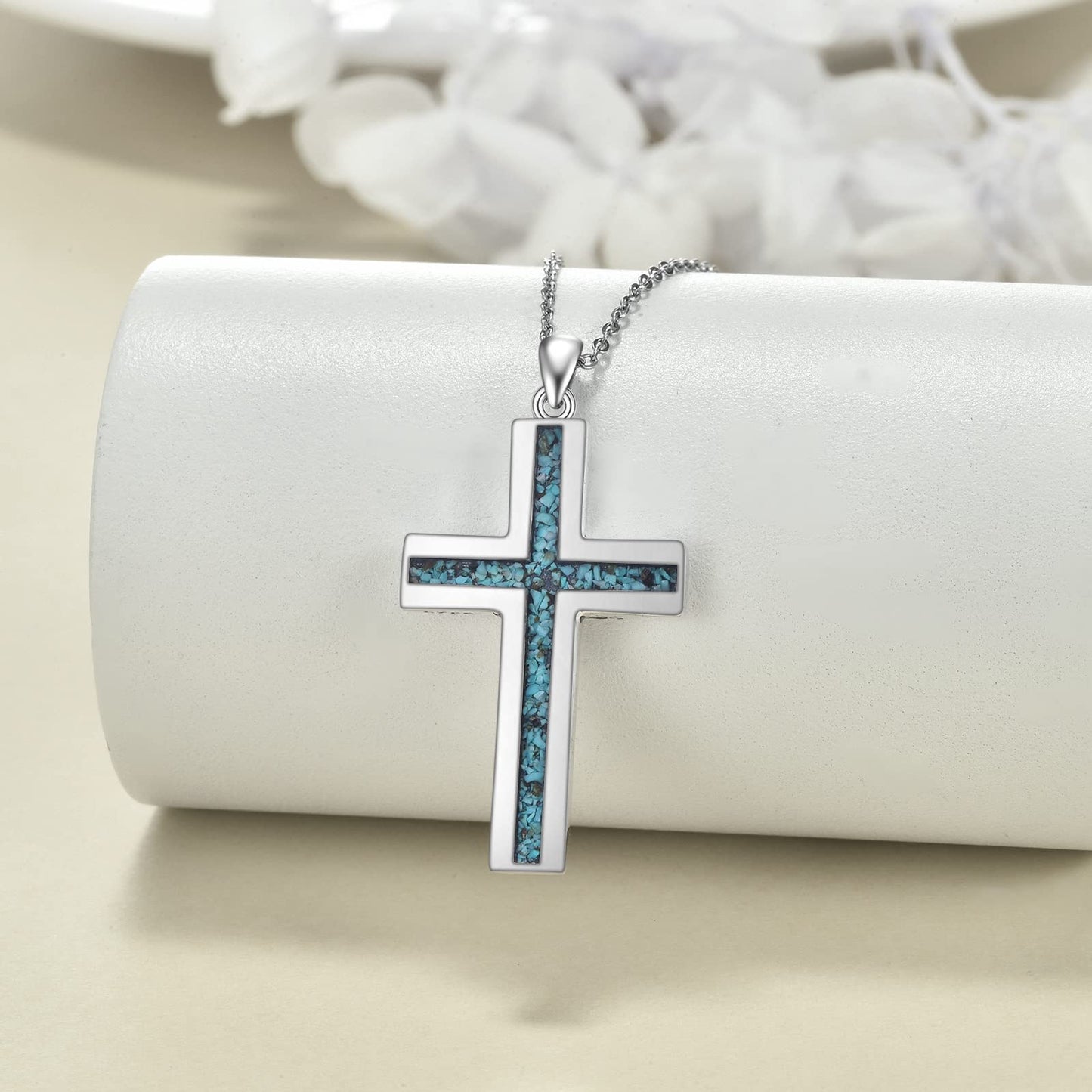 YFN Cross Necklace Sterling Silver Turquoise Cross Pendant Religious Jewelry Gifts for Women Men