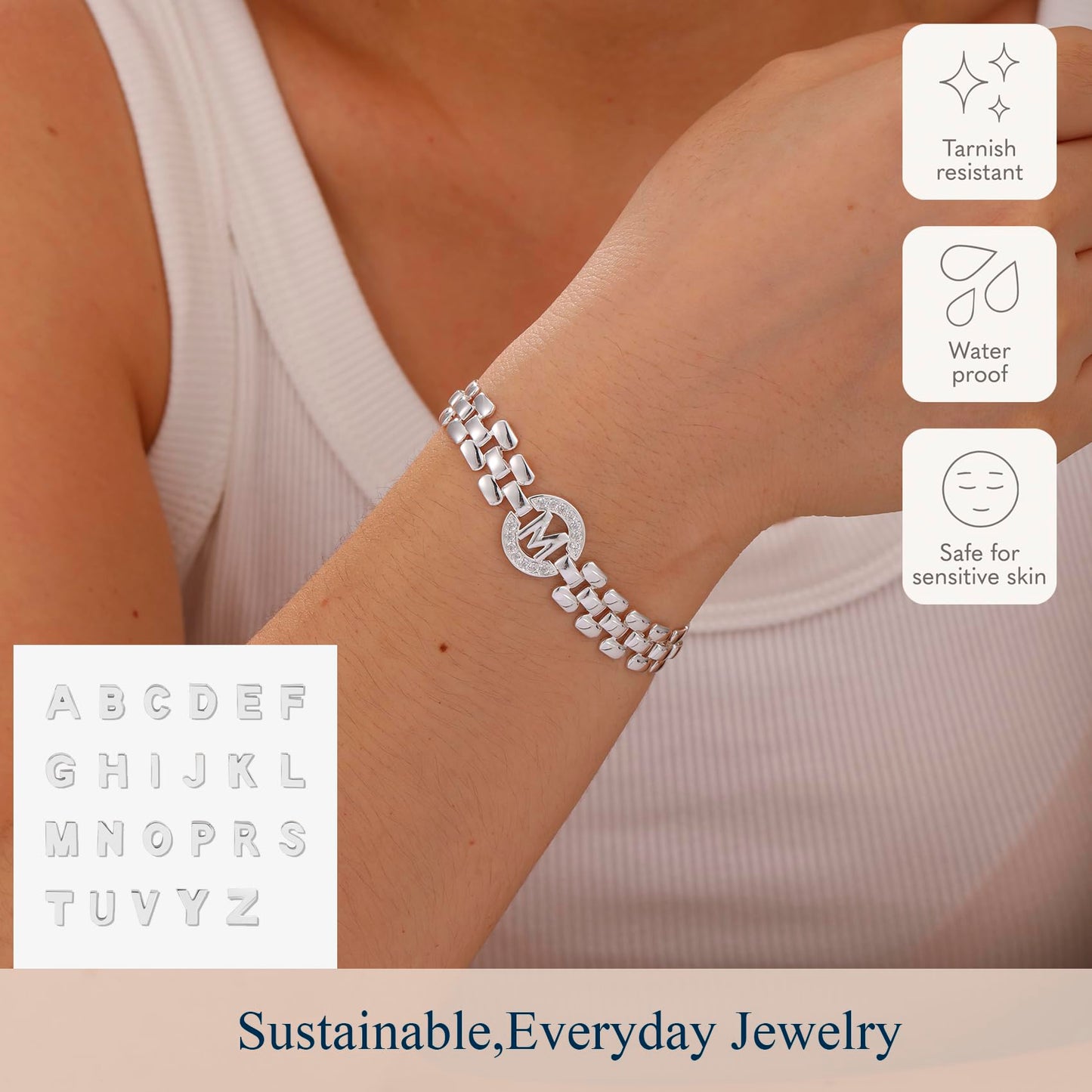 WEDDINEN Initial Bracelet,Silver Letter Bracelets for Women, Thick Bangle Wrist Gold Alphabet Bracelets for Women, Christmas Gifts for Women Jewelry Initial S Charm Chain