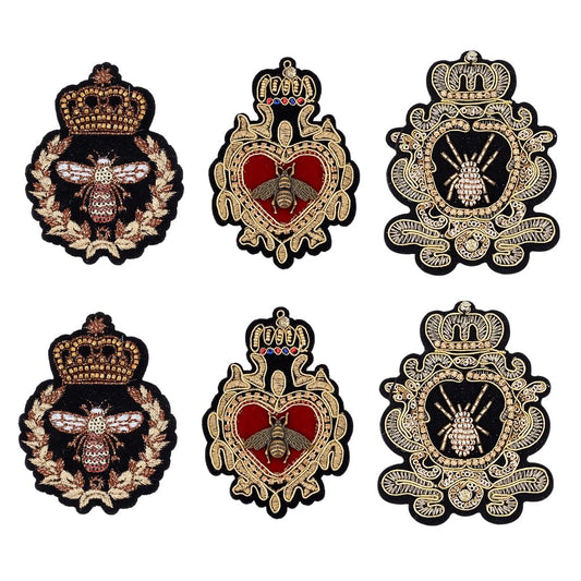 AHANDMAKER 6pcs Crown Bee Badge Embroidered Applique Patch, 3 Style Embroidered Badge Patch Sew On Patches DIY Decorative Applique Patches for Dress Jeans Jackets Handbag Clothing