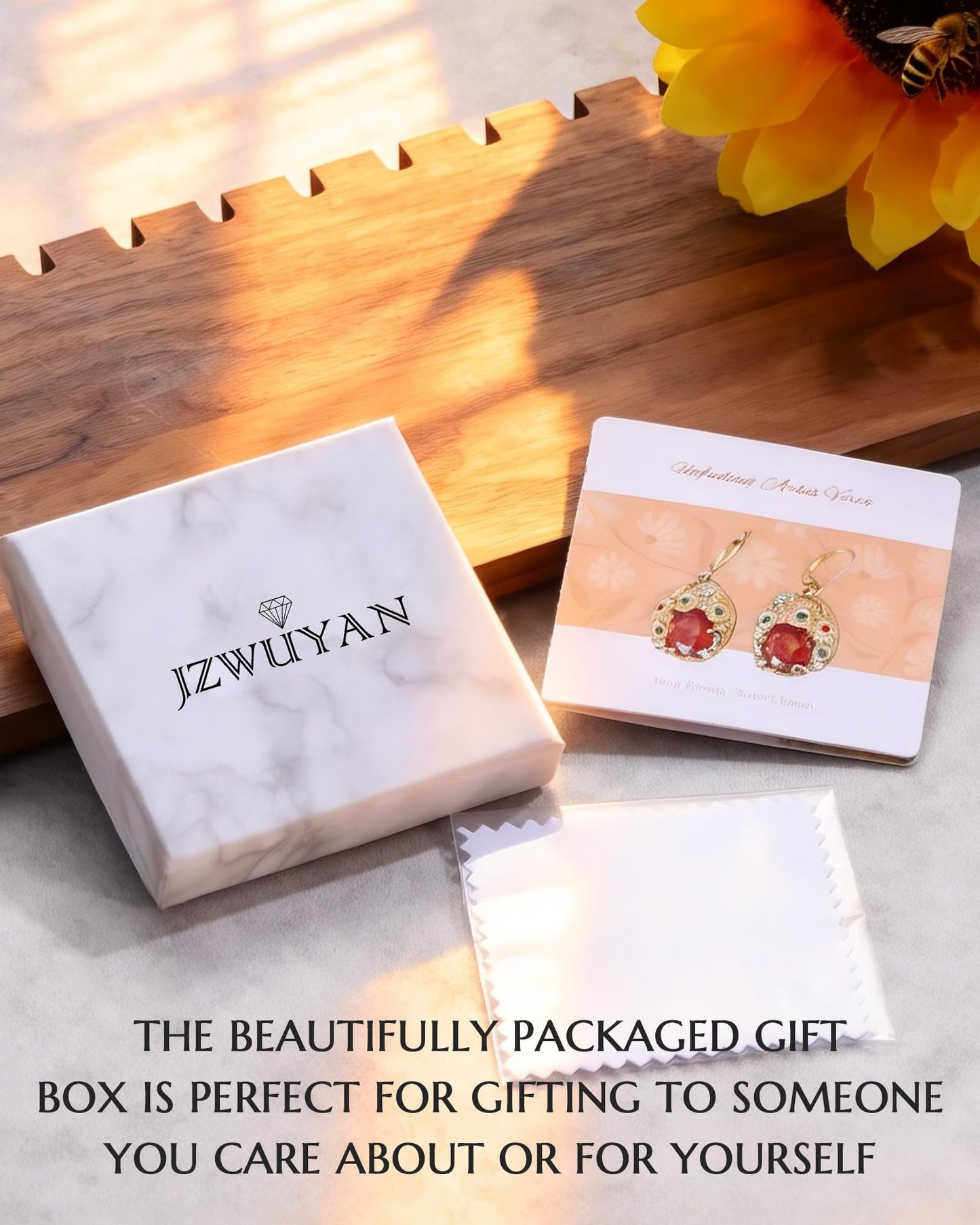 Sunflower Gifts for Women Earrings Jewelry - 18K Gold Plated Sterling Silver Dangle Earrings with Red Cubic Zirconia | Luxury Gifts for Women for Birthday, Christmas & Women's Day