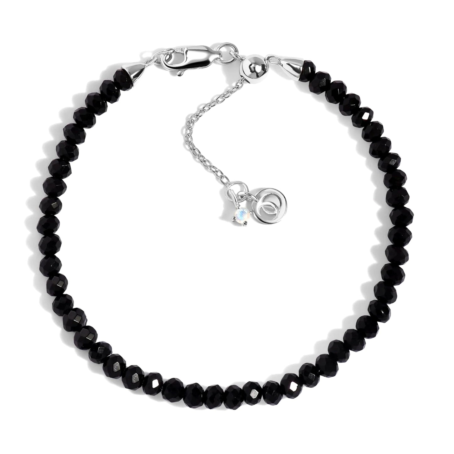 Moon Magic Moonstone Bracelet for Women | Black Obsidian, Rose Quartz Bracelet/Real 925 Sterling Silver | 18k Rose & Yellow Gold Rainbow Genuine Moonstone Jewelry for women | June Birthstone Bracelet