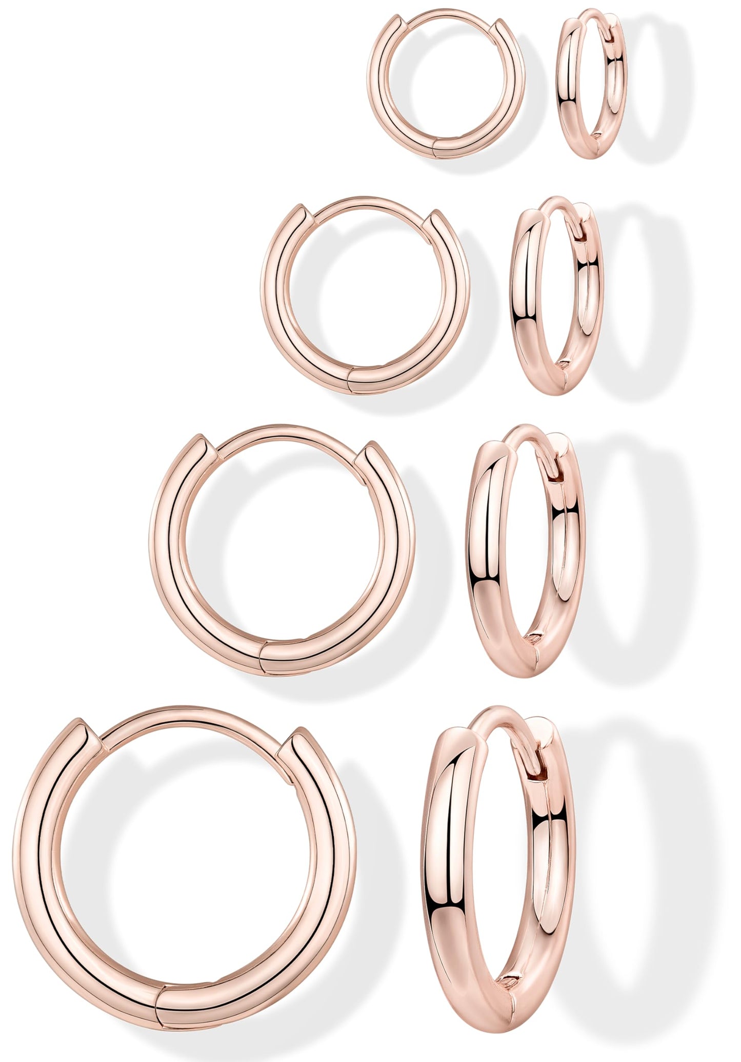 Gokeey Small Rose Gold Earrings Set for Women 14K Gold Plated Hypoallergenic Lightweight Huggie Hoop Earrings for Sensitive Ears Everyday Earrings for Cartilage Piercings (6mm/8mm/10mm/12mm, Rose Gold)