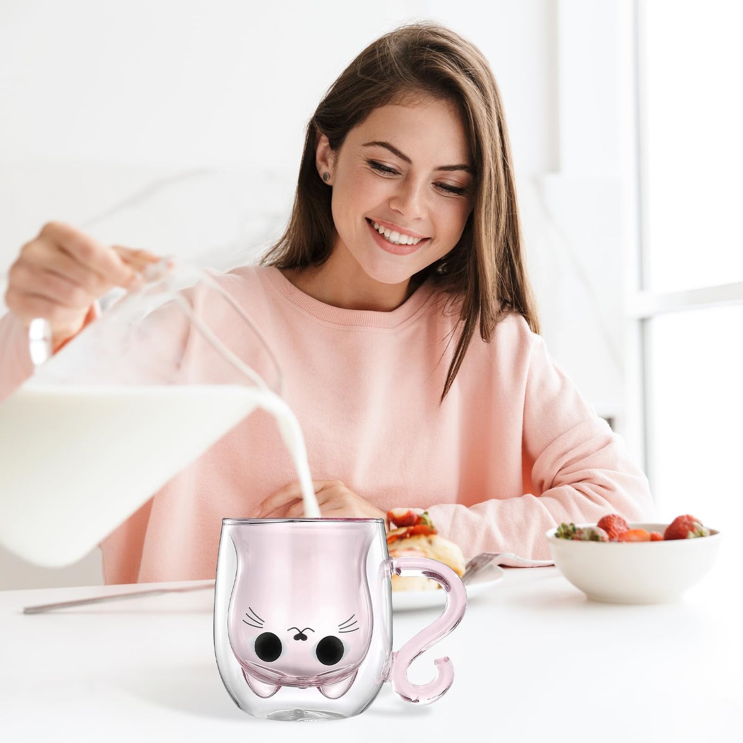 Cat Mug Gifts Set, Birthday Gifts for Women Her Mom, Christmas Presents for Women, Valentines Mothers Day Cat Lovers Presents Idea for Sister Wife Grandma Female Teacher Friend Coworker (Pink)