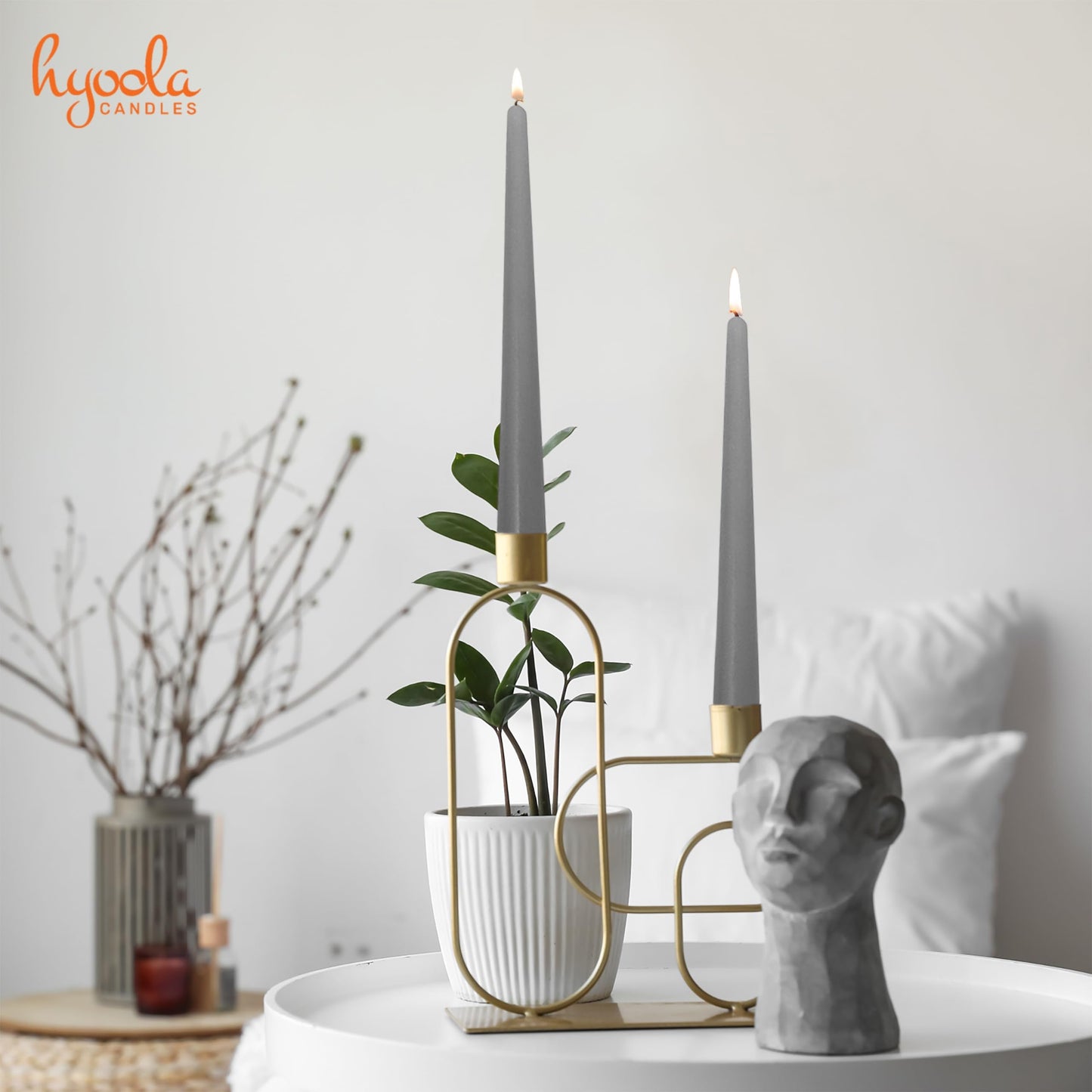 Hyoola Tall Taper Candles - 10 Inch Dripless, Unscented Dinner Candle, Paraffin Wax with Cotton Wicks - 8 Hour Burn Time, Dark Grey (Pack of 12)