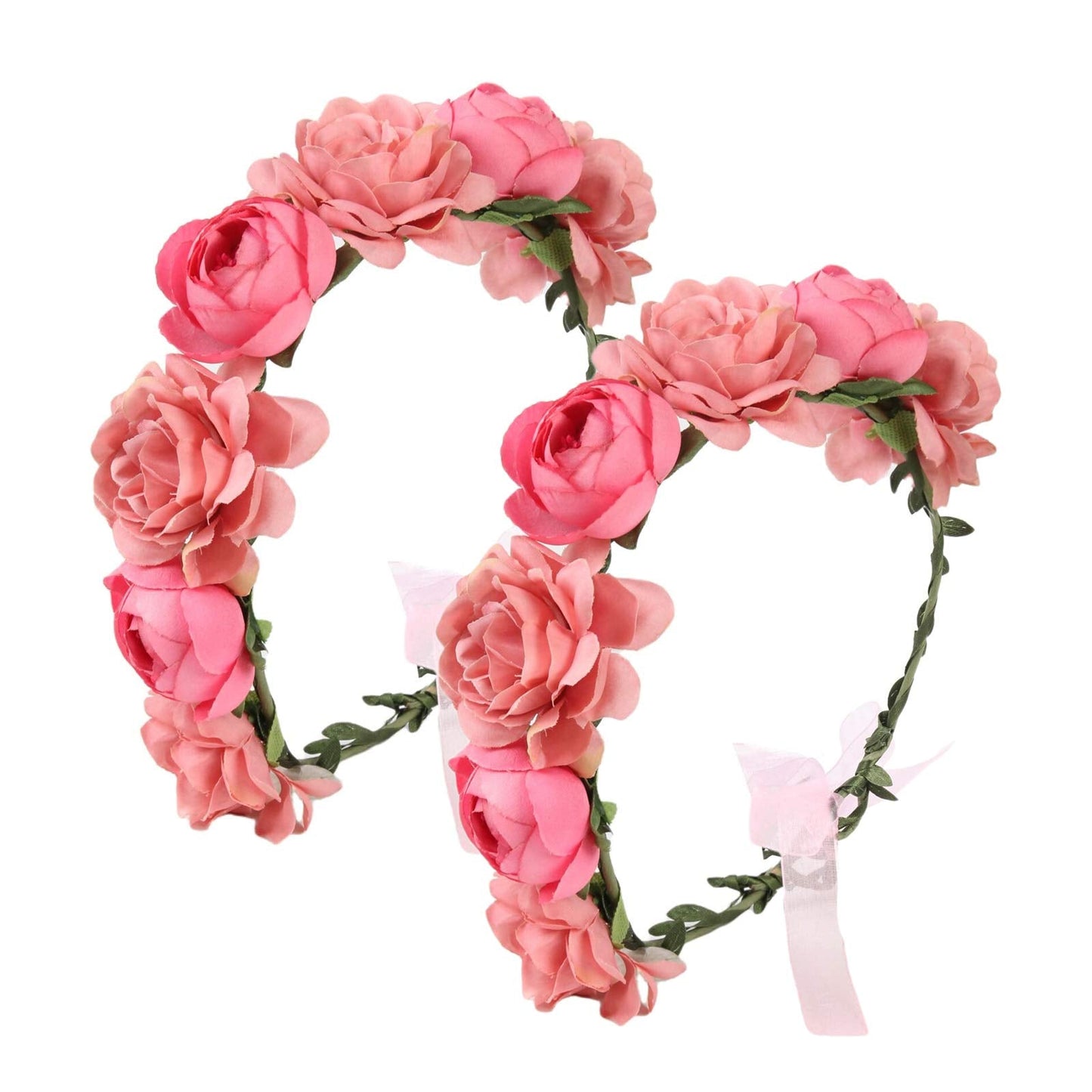 FirstCos Adjustable Rose Flower Crown for Women Girls Headbands Romantic Hair Wreath Halo Floral Garland Headpiece Wedding Birthday Party Maternity Photoshoot Props (2PCS Rose Flower Headbands)