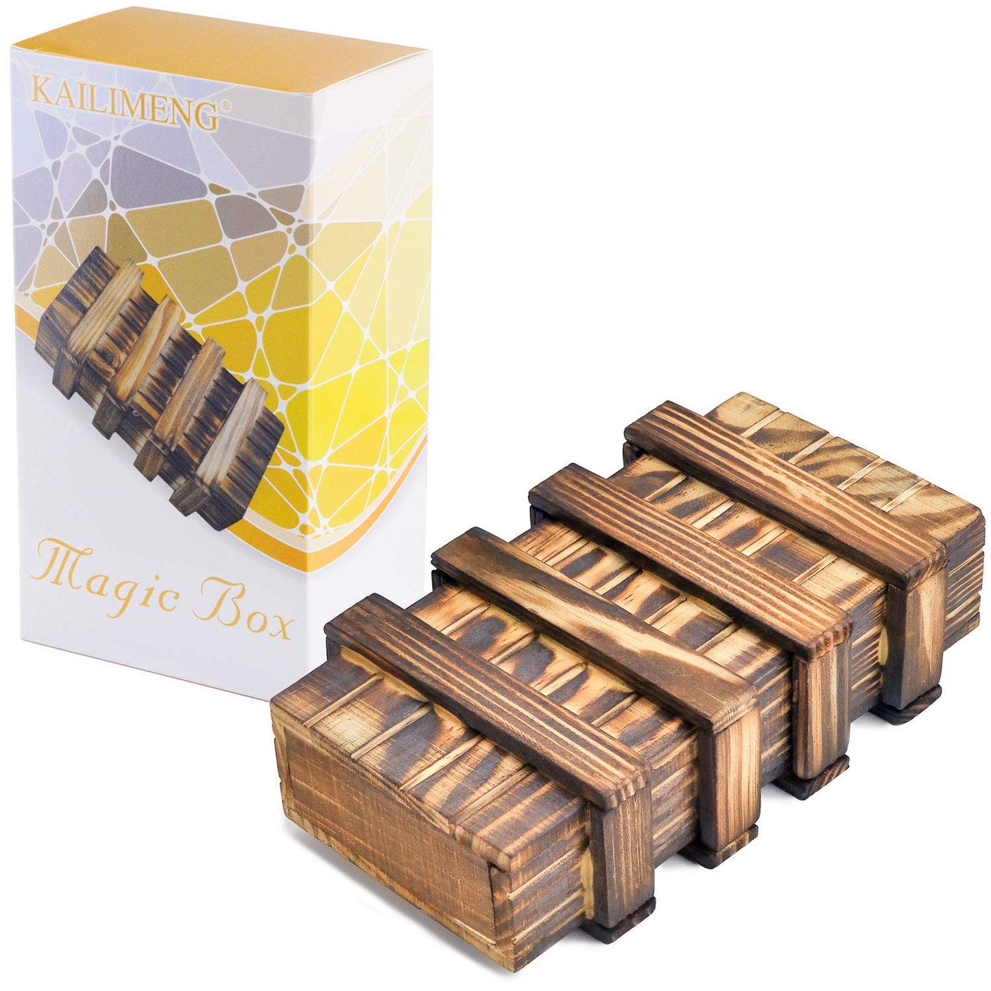 KAILIMENG Puzzle Box, Secret Magic Box with 2 Hidden Compartments Drawers for Coin Money - Brain Teaser Trick Box 3D Wooden Puzzle for Adults
