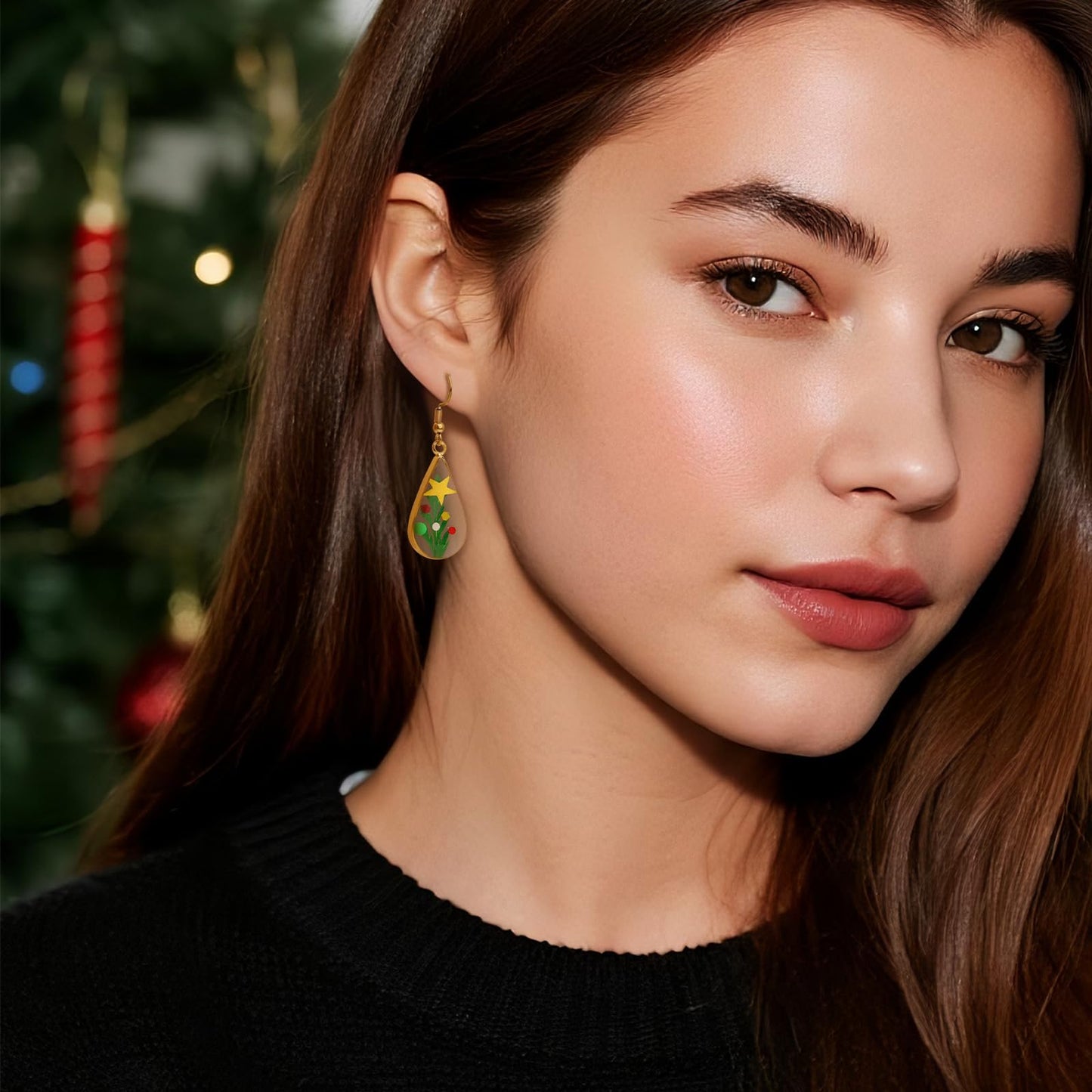 Jean Beau Handmade Pressed Leaf Earrings for Women, Unique Resin Star Green Dried Leaves Gold Plated Teardrop Dangle Drop Nature Floral Earings Fashion Summer Christmas Jewelry Gift