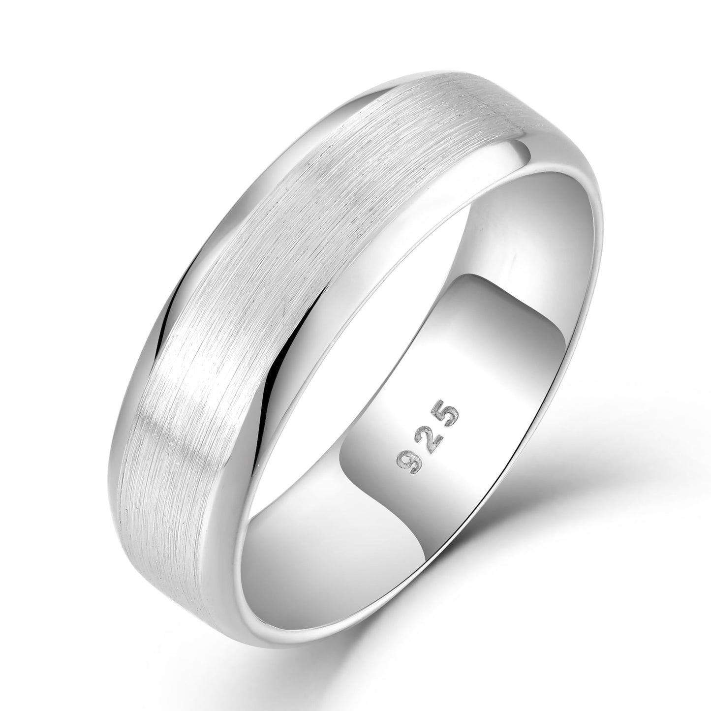 STARCHENIE 6mm Wedding Band, Solid 925 Sterling Silver Ring for Men, Brushed Matte Finish, Beveled Polished Edge, Comfort Fit Size 8
