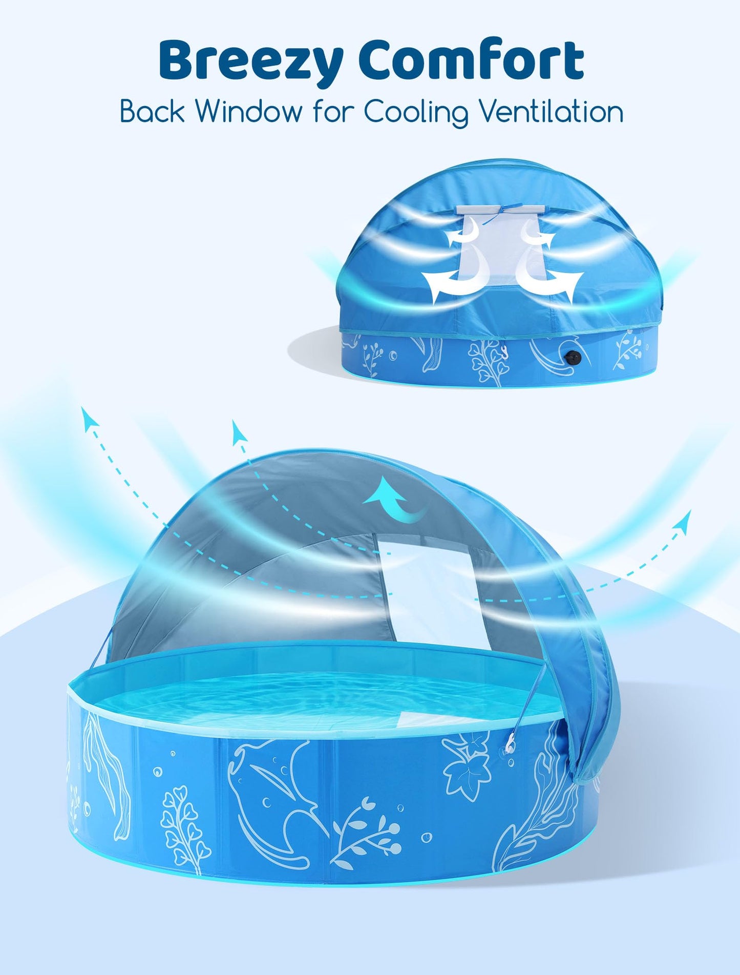 Hikiddy Foldable Kiddie Pool with Canopy: 31.5in/ 47in /63in for Baby Toddler Kids Family - Summer Water Play Pool with Shade - Portable for Outdoor Backyard Beach (Blue-Blue, 47in)