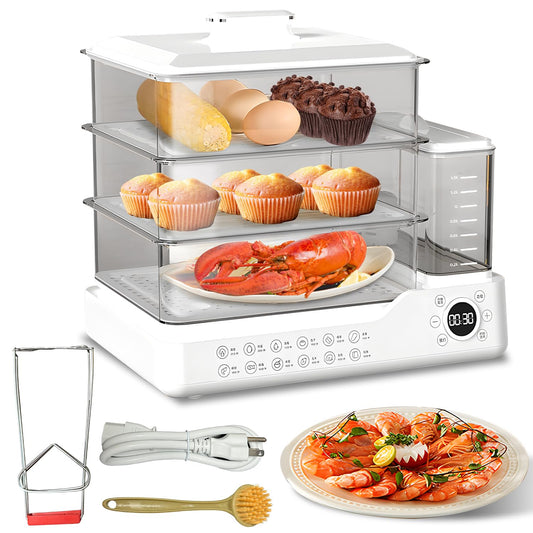 24L/25QT Electric Steamer, 3 Tier Food Steamer, Commercial Stainless Steel Steamer with Detachable Water Tank, Large Capacity Breakfast Machine with Timer, for Home, Restaurant, Party