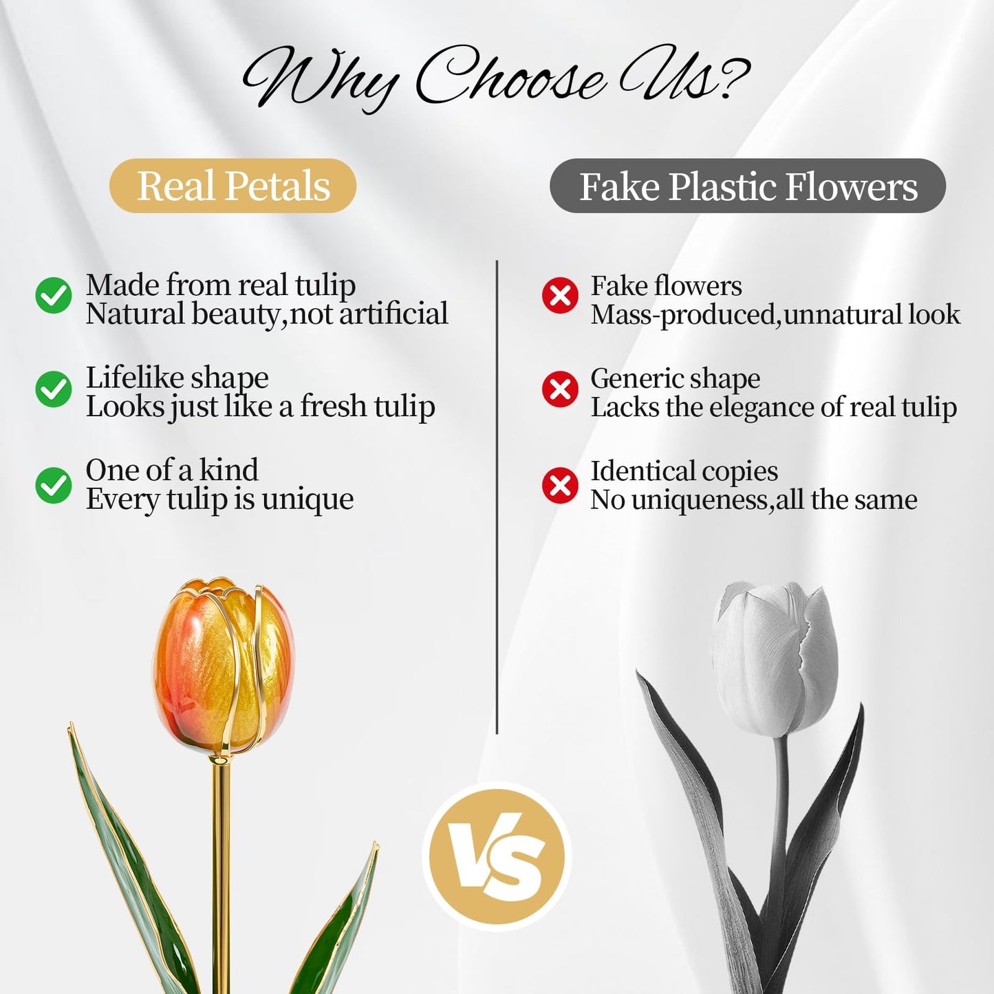 Mikasol 24K Gold Dipped Real Tulip – Amber Glow, Warm Forever Flower with Book-Style Gift Box & Butterfly Stand, Perfect for Her, Wife, Mom, Birthday, Anniversary