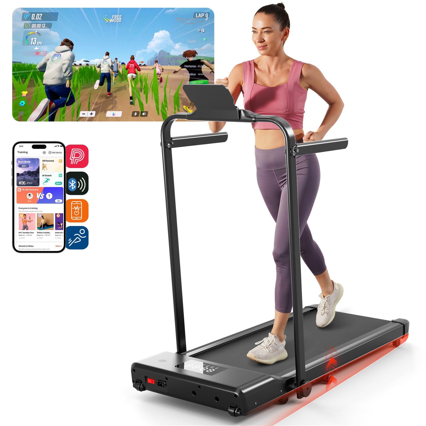 Walking Pad Treadmill with Incline, Portable Folding Walking Pad with Handle bar, Under Desk Walking Pad Treadmill for Home Small Space 300 lbs Capacity and Low Noise