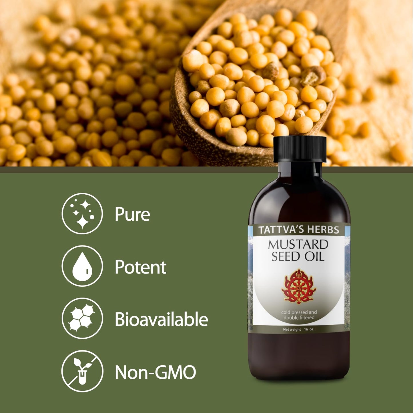 Tattva's Herbs Unrefined Cold Pressed Mustard Seed Oil for Hair & Body, 16oz