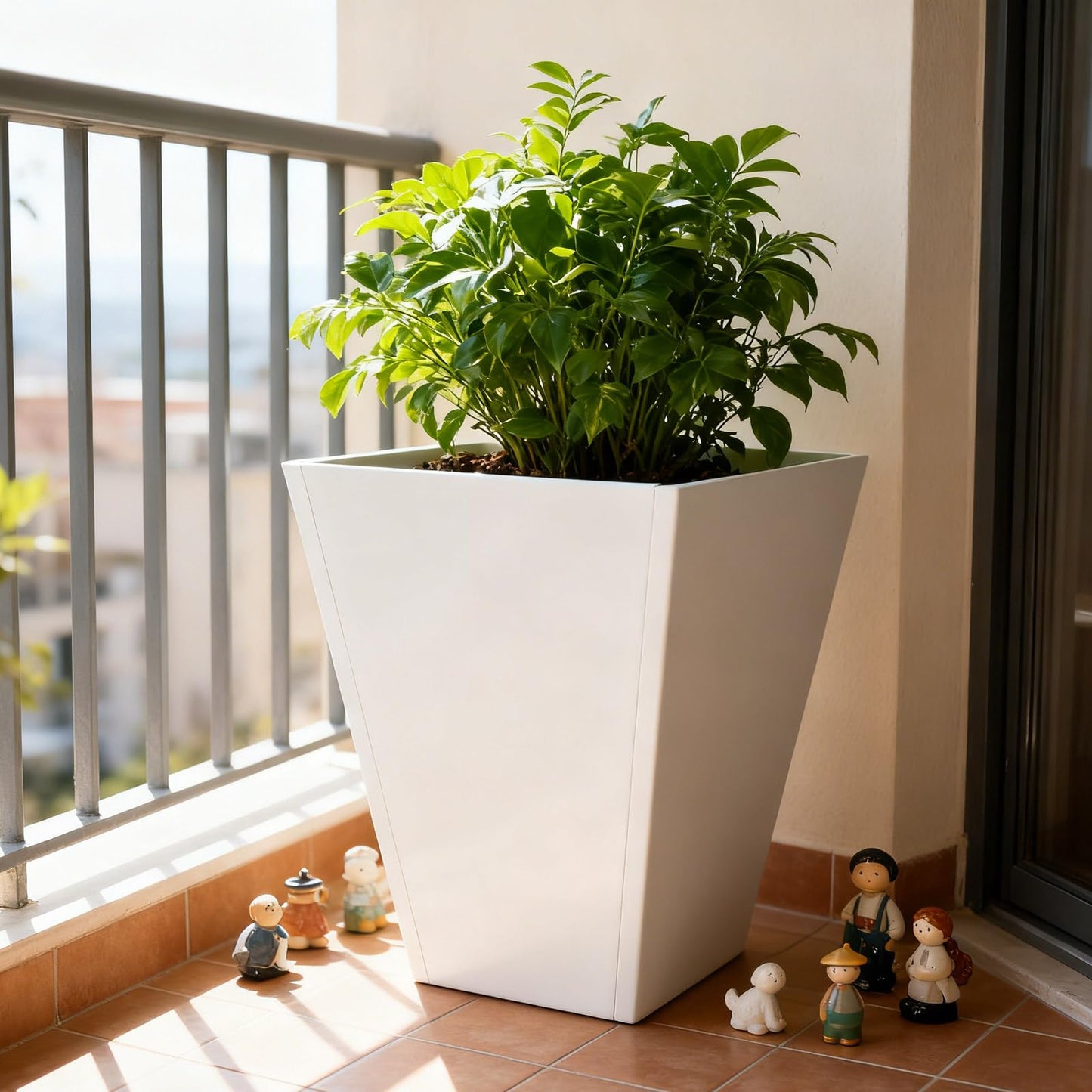 Kllkmmws Garden Planters, Indoor Outdoor Large Iron Taper Plant Pot with Bottom Drain Hole, Flower Pots for Front Porch, Patio, Balcony (White, 16 * 16 * 18in)