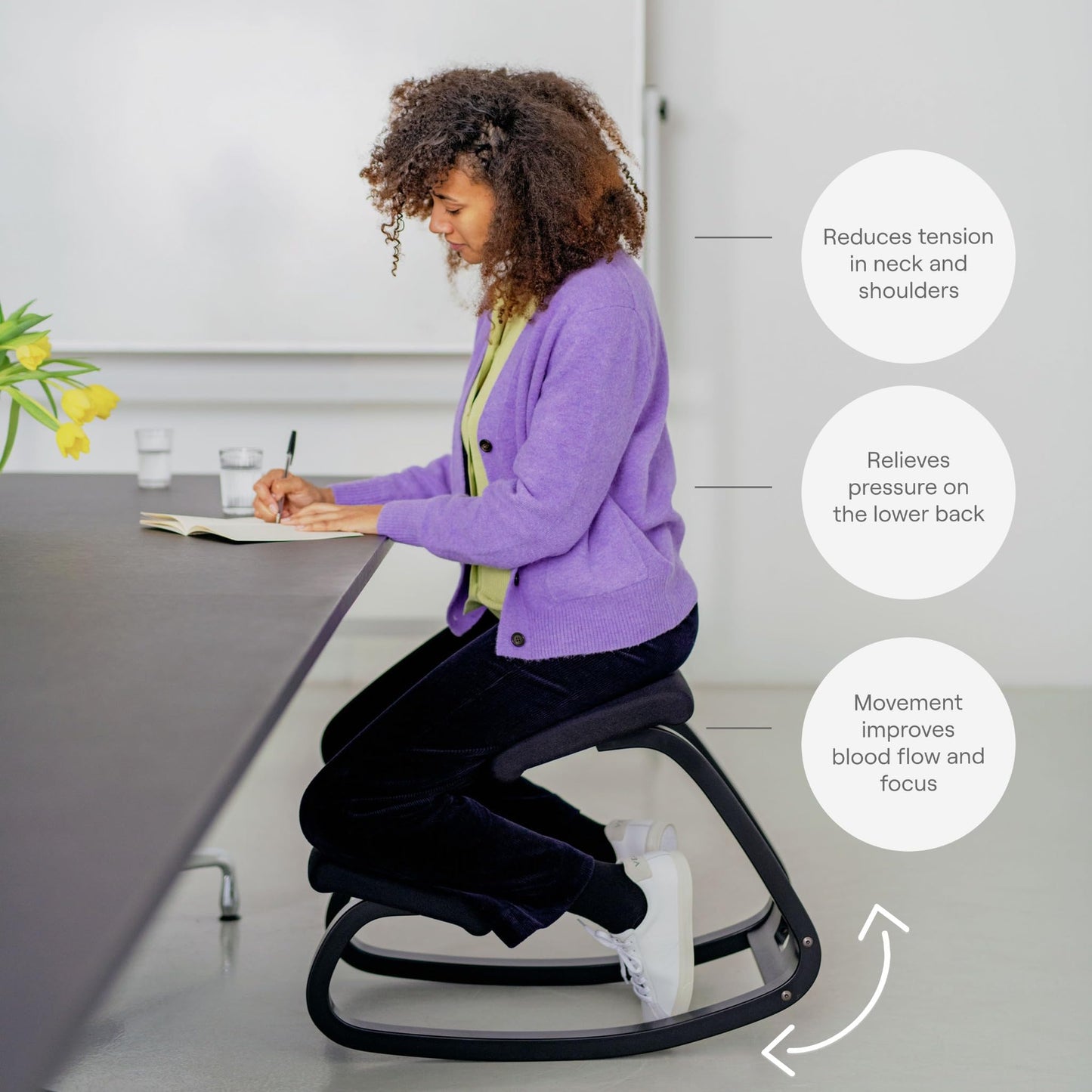 Varier Variable Black/Black Ergonomic Office Kneeling Chair for Desk – Back Pain Relief, Rocking Seat for Home, Study & Posture Support – 10 Year Manufacturer Warranty