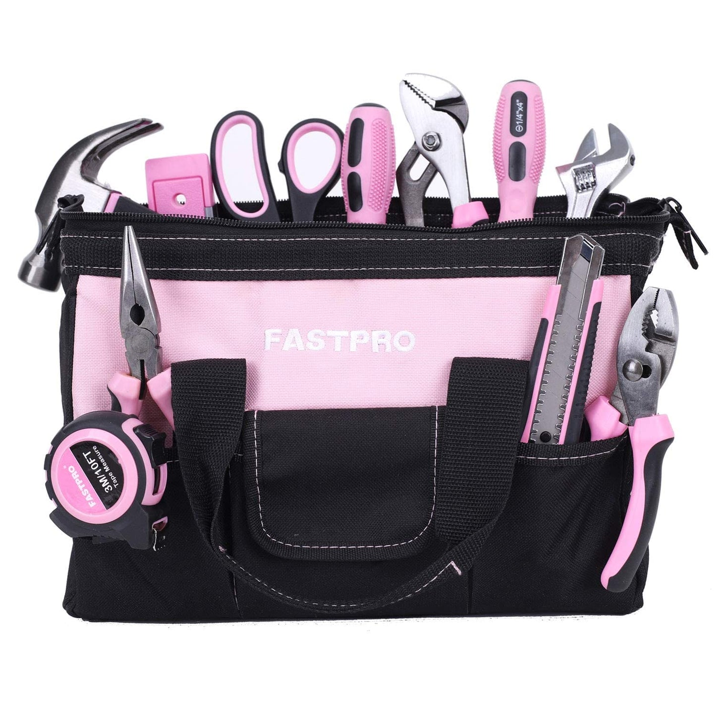 FASTPRO 232-Piece Pink Tool Set with Drill, 20V Cordless Drill Driver and Home Tool Set, Pink Drill Set for Women, Lady's Repairing Kit with 12-Inch Storage Bag, Pink