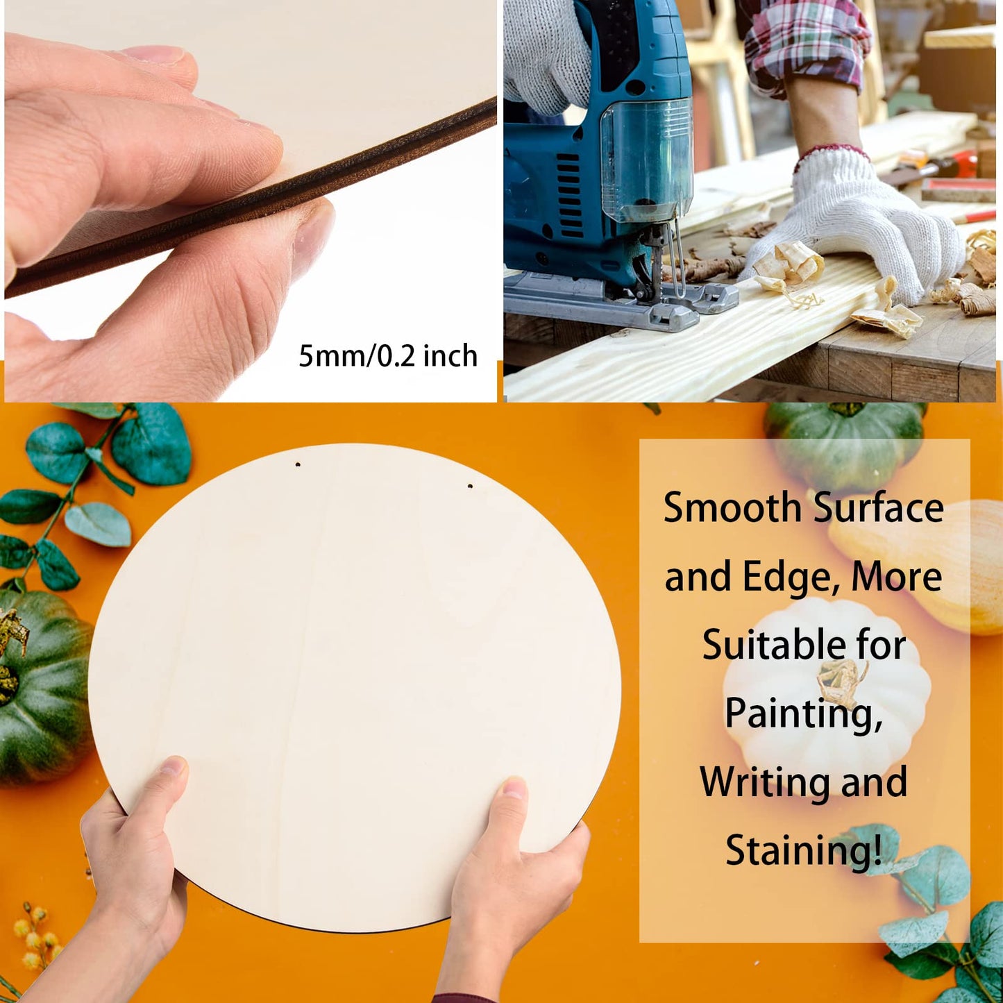 6 Pcs 14 Inch Wood Circles for Crafts Unfinished Wooden Slice Blank Round Wooden Door Hanger Sign Round Wood Discs with Bows,Twine, Glue Point for DIY Craft Christmas Home Holiday Decor,5 mm Thick