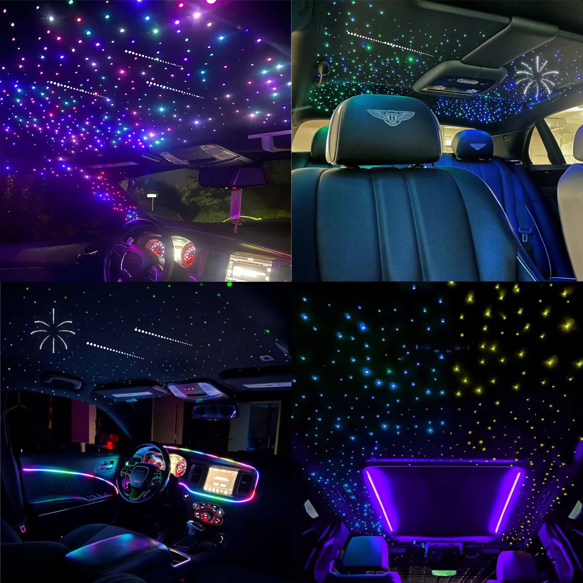 AZIMOM Dual Color 1200pcs 0.03in 13.1ft Twinkle Fiber Optic Starlight Headliner+ Pure White Meteor 240pcs Shooting Star, Sound Mode APP& Remote Control 2 in 1Starlight Meteor Kits Car Home Ceiling