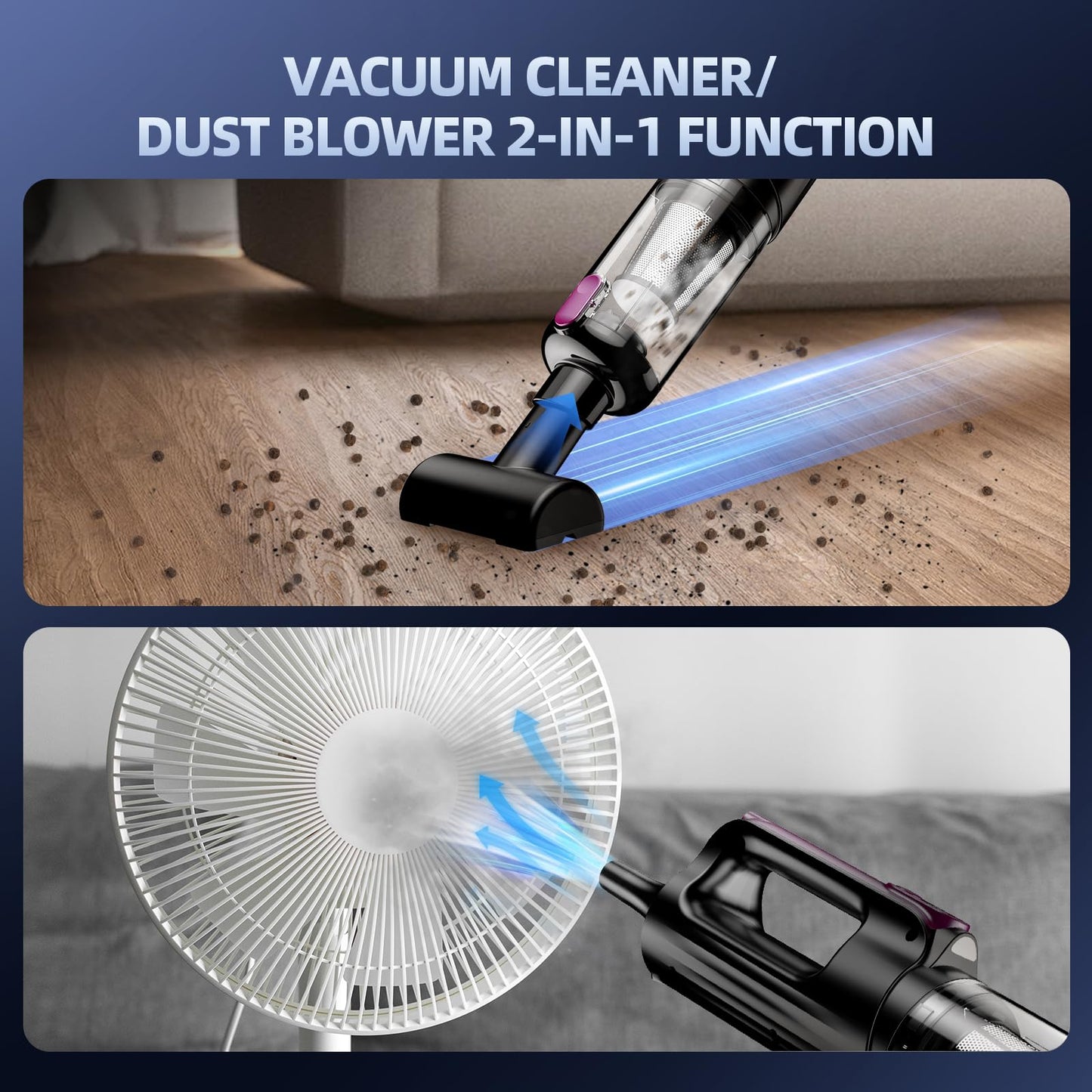 MONOZEL Cordless Handheld Vacuum Cleaner, 18000Pa 2 in 1 Car Vacuum Cleaner&Air Duster, 130W Brushless Motor with 7800mAh Battery, LED Light and Multi-Nozzles, Portable for Car, Home, Office, Pet